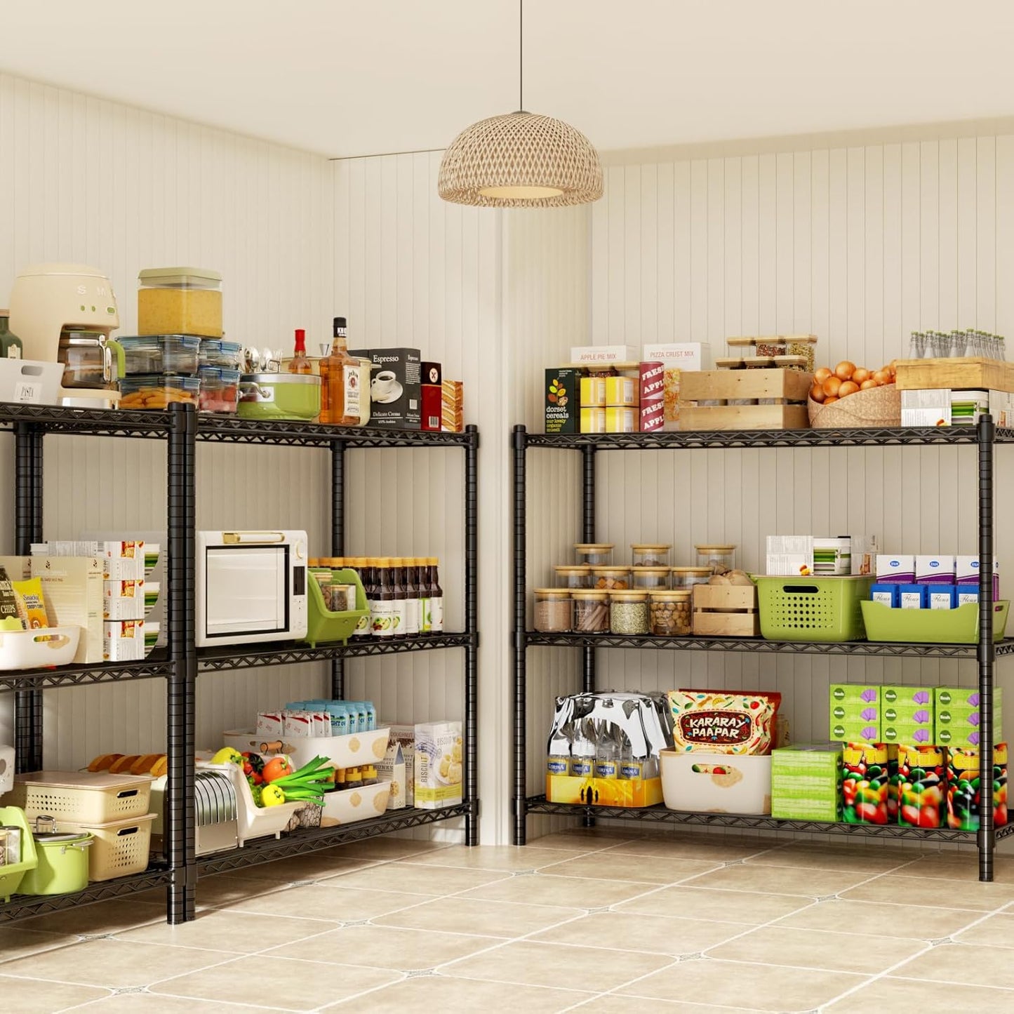 Storage Shelves, 2 PCS 48" L x 20" W x 47" H Heavy Duty Garage Wire Shelving Unit Loads 1200LBS, 3-Tier Adjustable Metal Industrial Utility Shelf Rack for Kitchen, Laundry Room, Basement