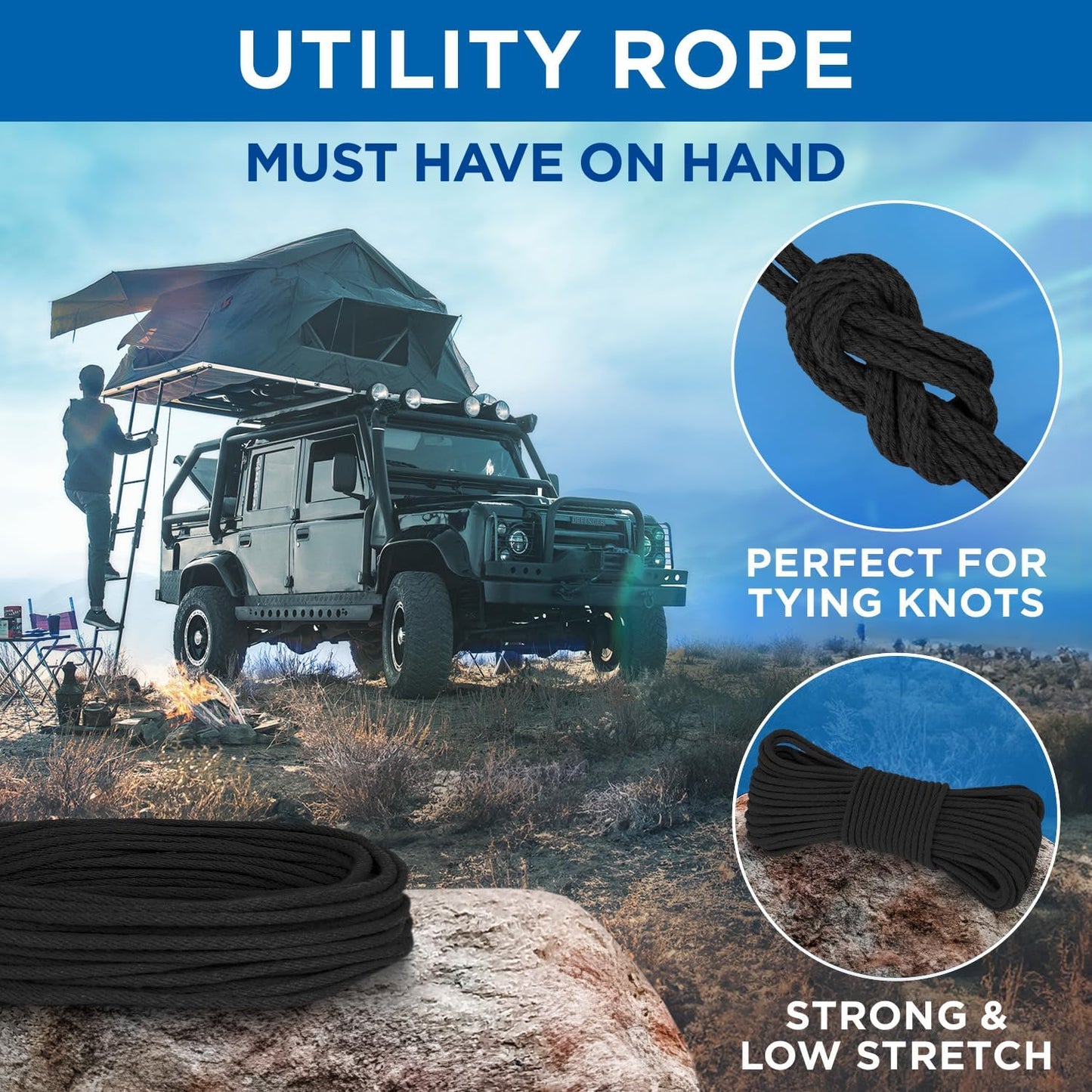 TECEUM Cotton Rope 3/16” (5 mm) – 200 FT – Strong All-Purpose Braided Rope – Natural Cotton – for Crafting, Сamping, Clothes Line, DIY, Indoor & Outdoor Use – Black