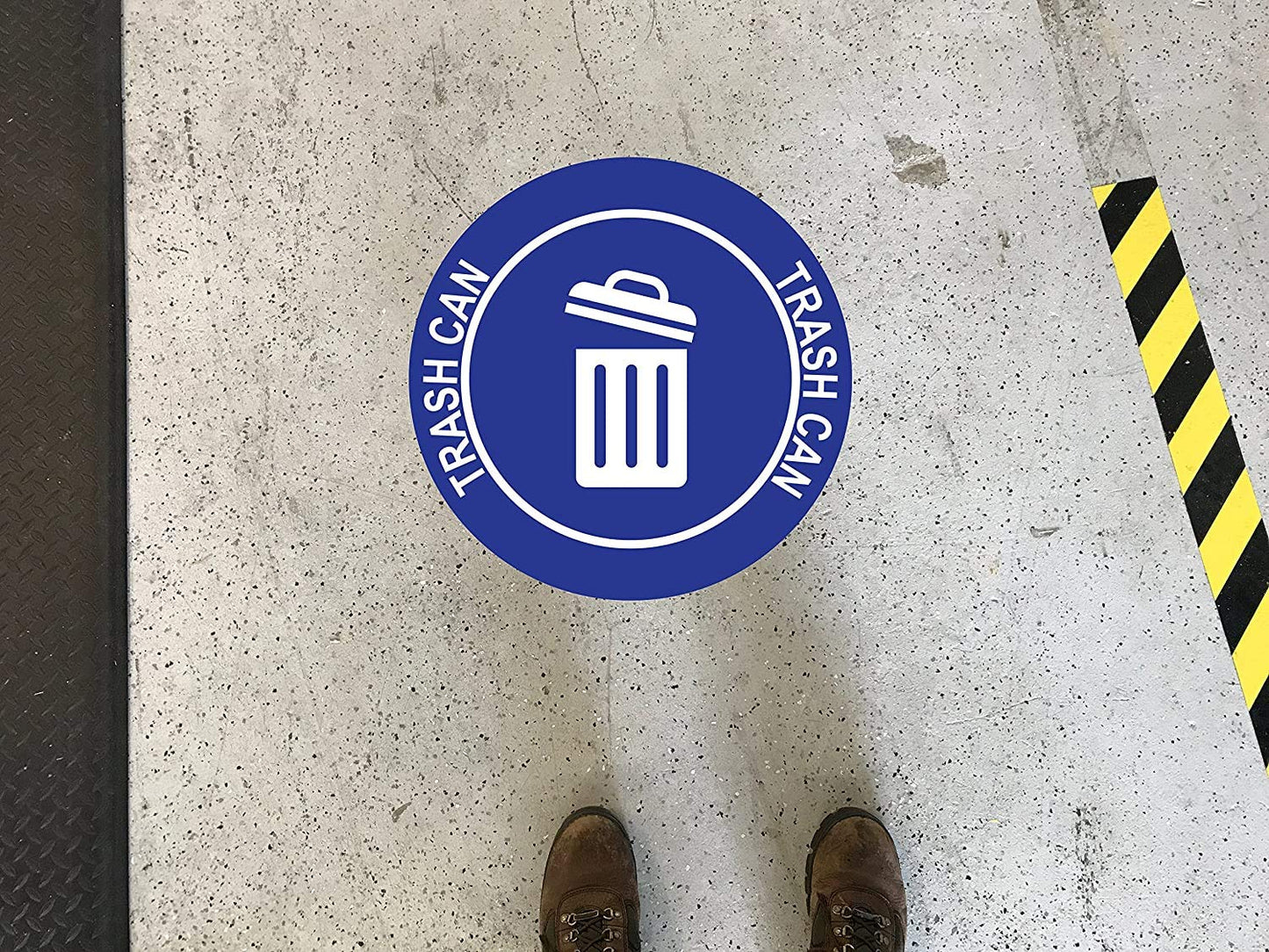 "Trash Can" Durable Laminated Vinyl Floor Sign- Sign by Graphical Warehouse- 5S Safety and Security Signage, Visual Communication Tool (17", Blue/White)