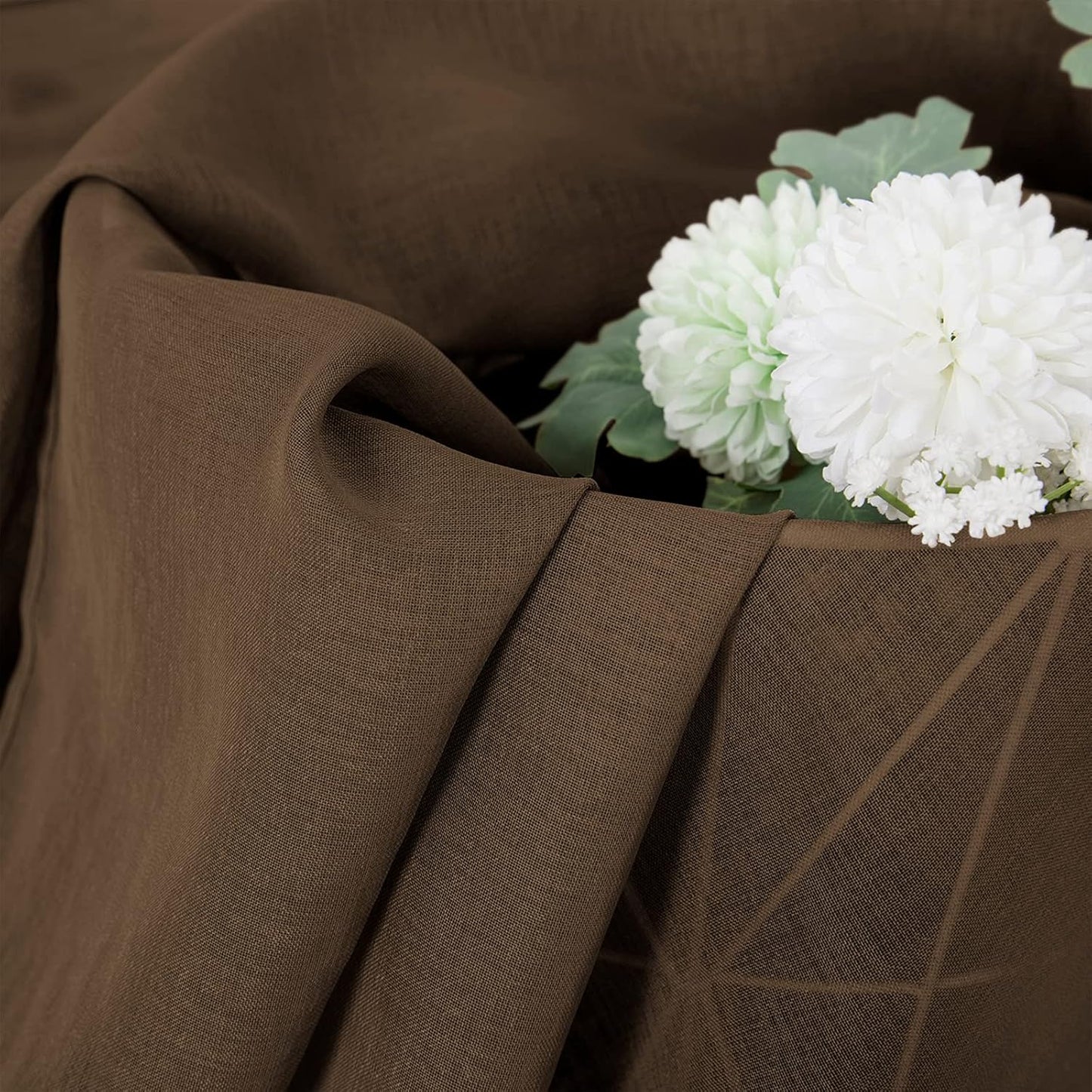 Tollpiz Sheer Curtains Linen Textured Living Room Curtain Sheers Light Filtering Rod Pocket Voile Curtains for Bedroom, 42 x 63 inches Long, Brown, Set of 2 Panels