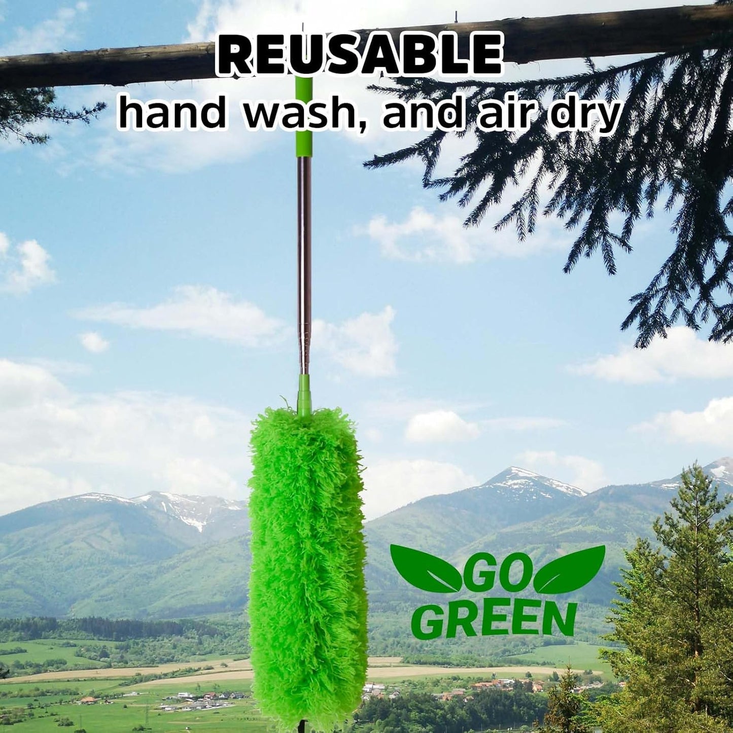 Ceiling Fan Cleaner Duster, Bafezoze Extendable Long Duster for High Ceilings, Telescoping Tall Extension Pole Green