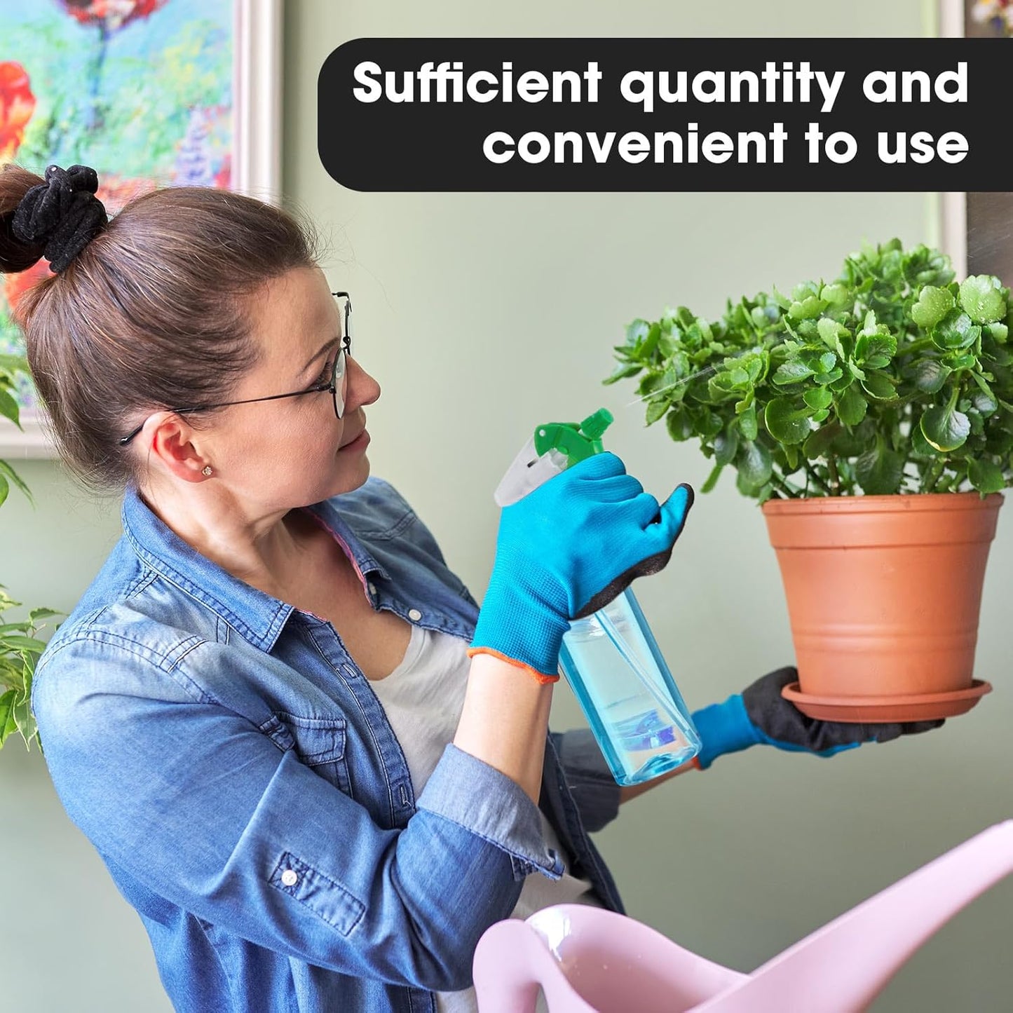 Eccliy 12 Pcs 16 Oz Plastic Spray Bottle, Adjustable Empty Reusable Sprayer for Cleaning, Planting, Water, Bathroom and Kitchen, BBQ, Commercial and Residential(Green&white,Clear)