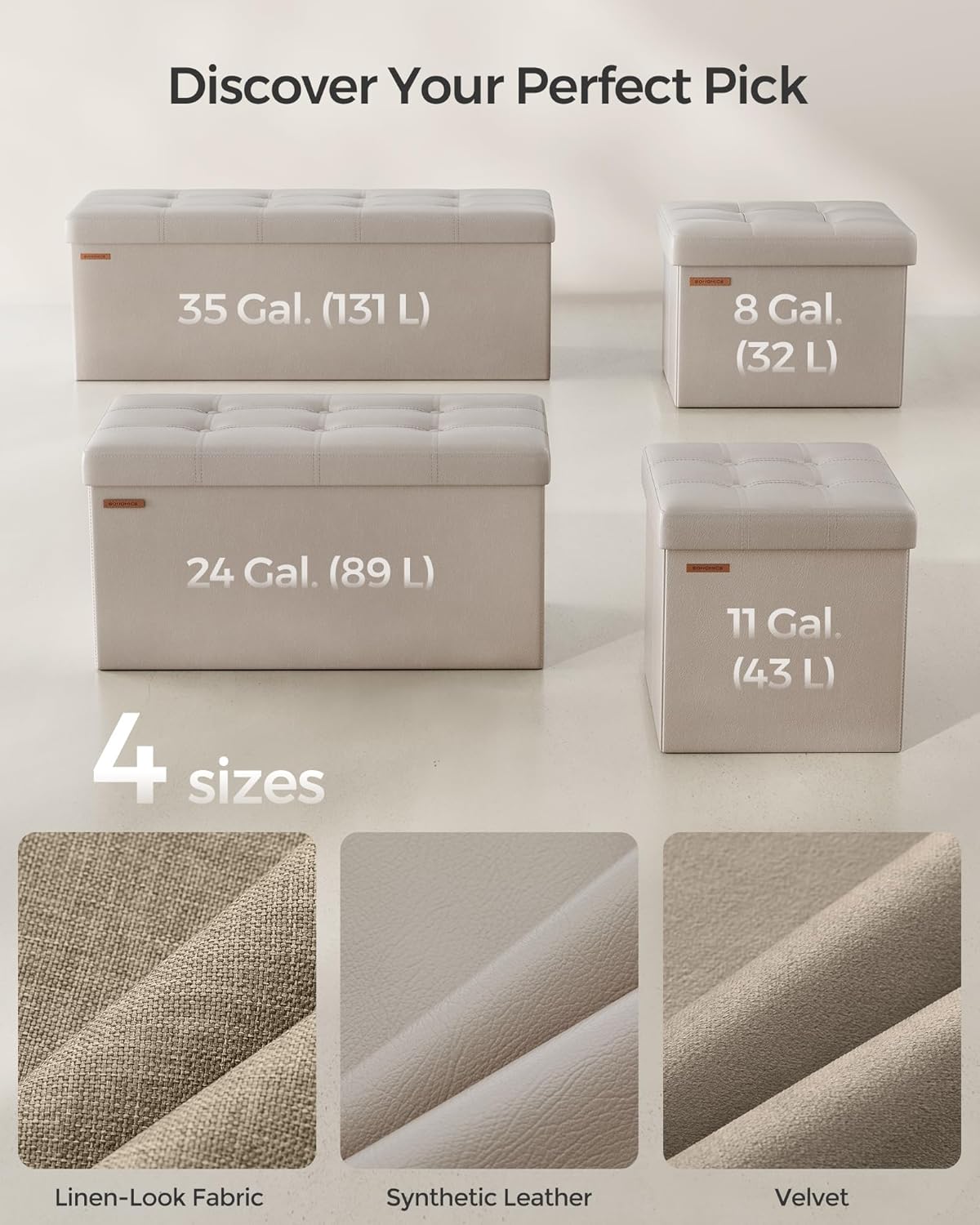 SONGMICS Mazie Collection - 43 Inches Folding Storage Ottoman Bench, Ottoman with Storage, Foot Rest Stool, Load 660 lb, for Living Room, Synthetic Leather, Camel Brown ULSF070K03