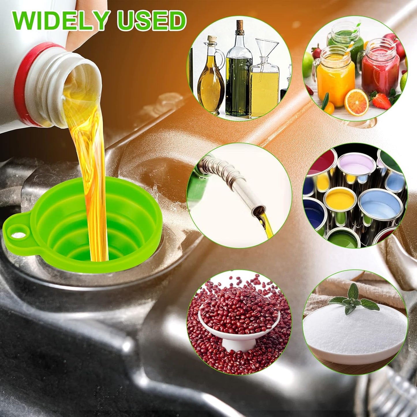 Kitchen Funnel Set 7 Pack, Collapsible Silicone Funnel for Filling Bottles, Beverage, Lab, Oil, Paint - Kitchen Gadgets Accessories Multicolor