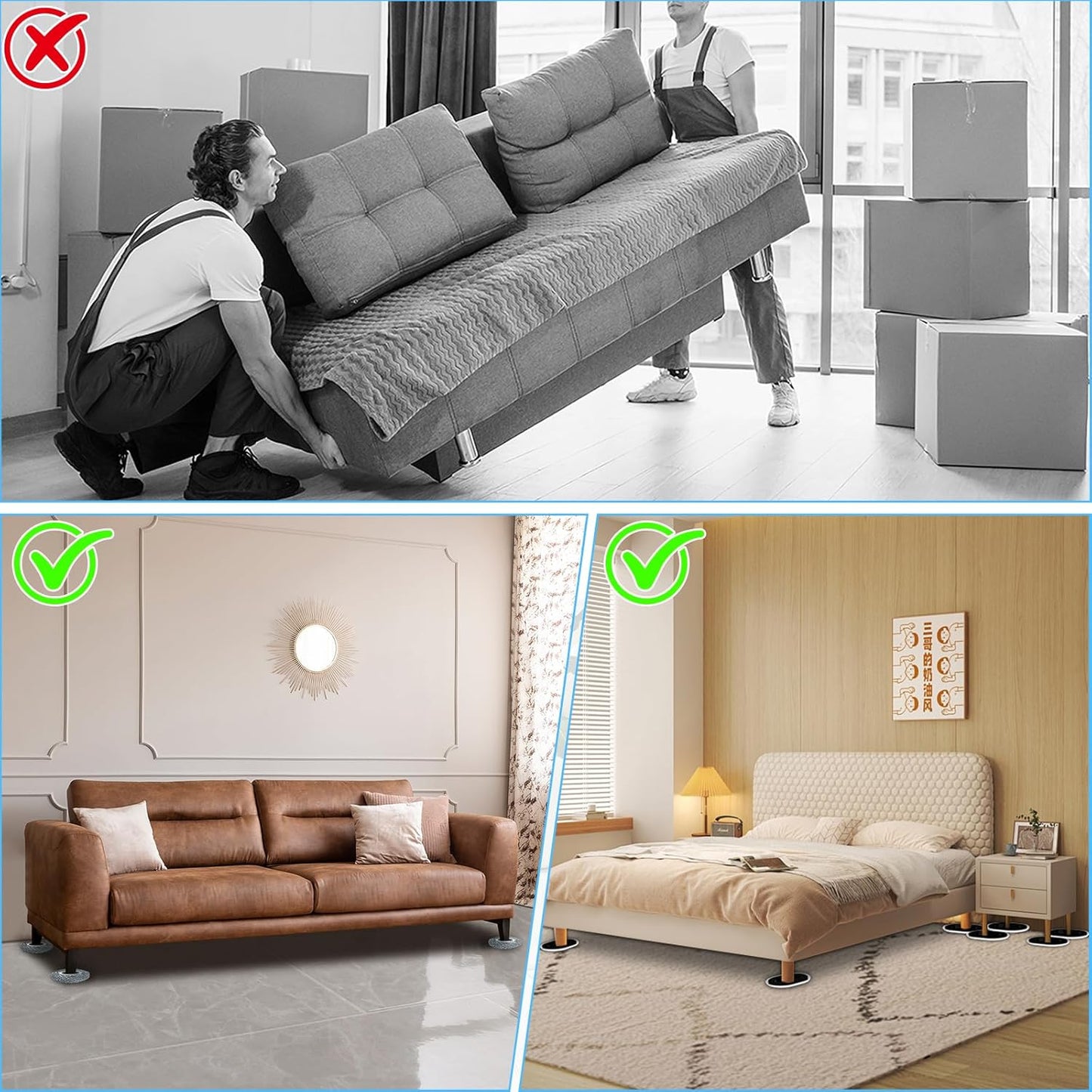 Furniture Sliders for Hardwood Floors: Multi-Surface 3-in-1 Furniture Movers Sliders - Moving Pads with 8PCS Carpet Sliders+4PCS Hard Floor Socks+1 Lifter - Protect Floor and Easily Move Furniture