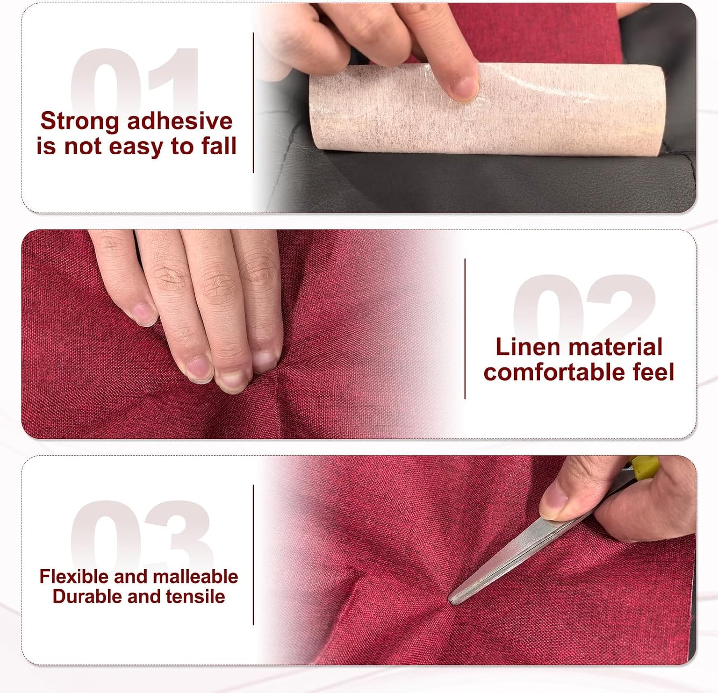 PATIKIL 70x6.2 Inch Linen Repair Tape, Repair Fabric Patch Self Adhesive Couch Patch Line Repair Patch for Furniture Sofa Car Seats Office Chairs, Black