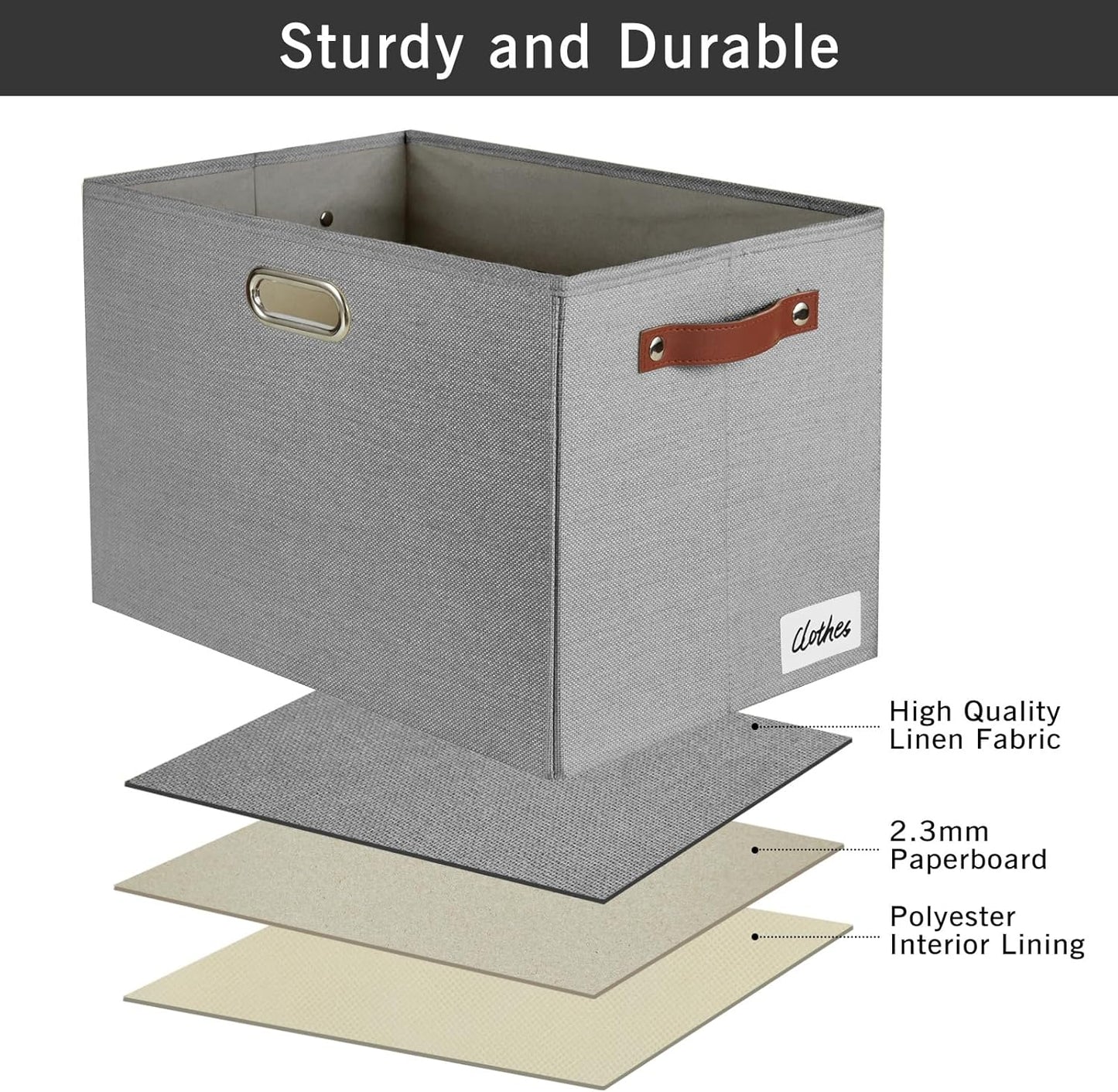 3-Pack Foldable Fabric Storage Bins with Durable PU & Metal Handles, Collapsible Storage Baskets for Shelves, Home Storage, Closet Organizers, Living Room(17"x11.8"x11.8", Grey)