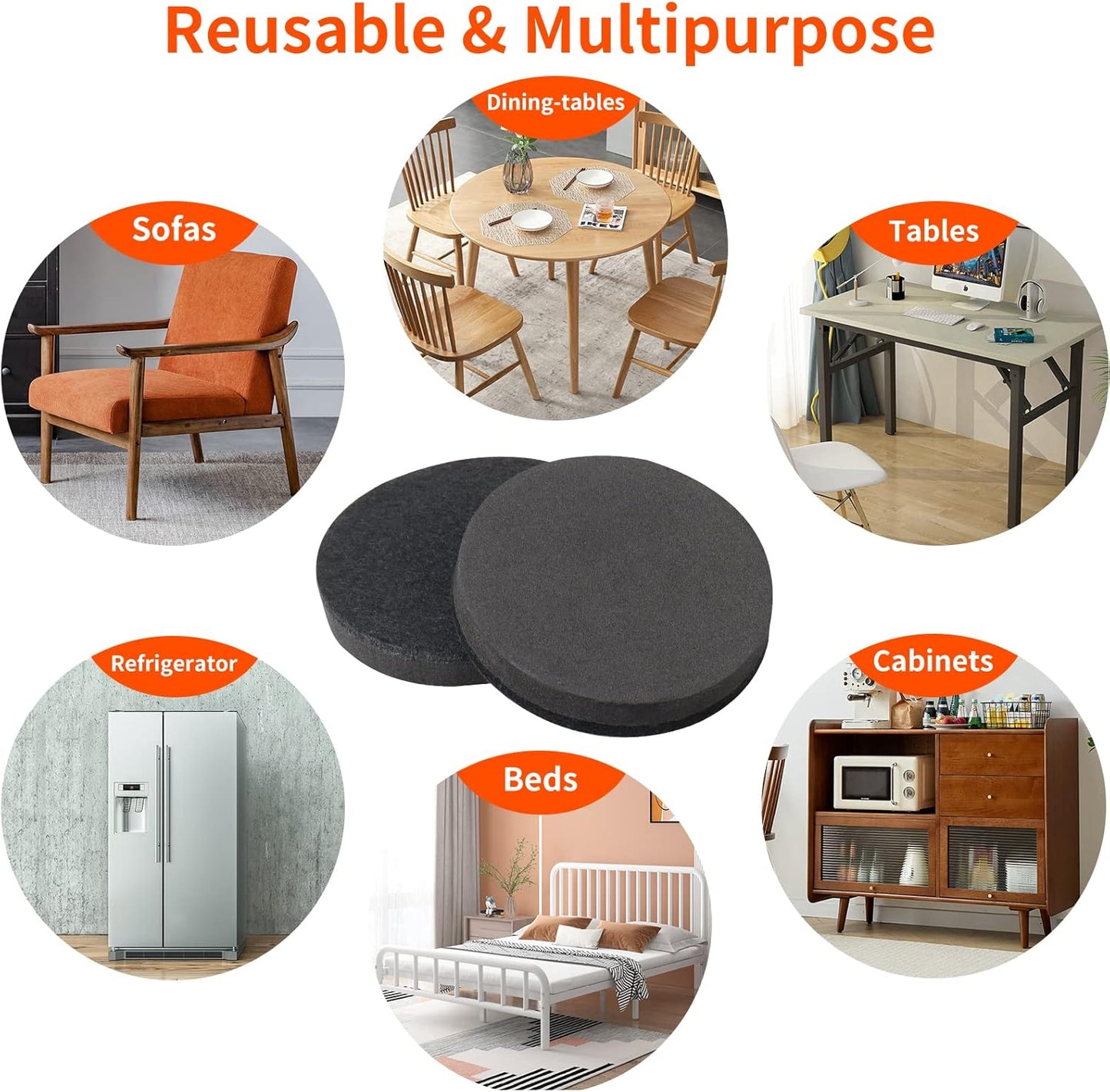 Ezprotekt 3.5" Felt Furniture Movers Sliders for Hardwood & Vinyl Floors, 16 Pcs Round Reusable Felt Furniture Moving Pads for Heavy Duty Sofa Bed Couch Cabinet, Move Items and Quickly (Black)