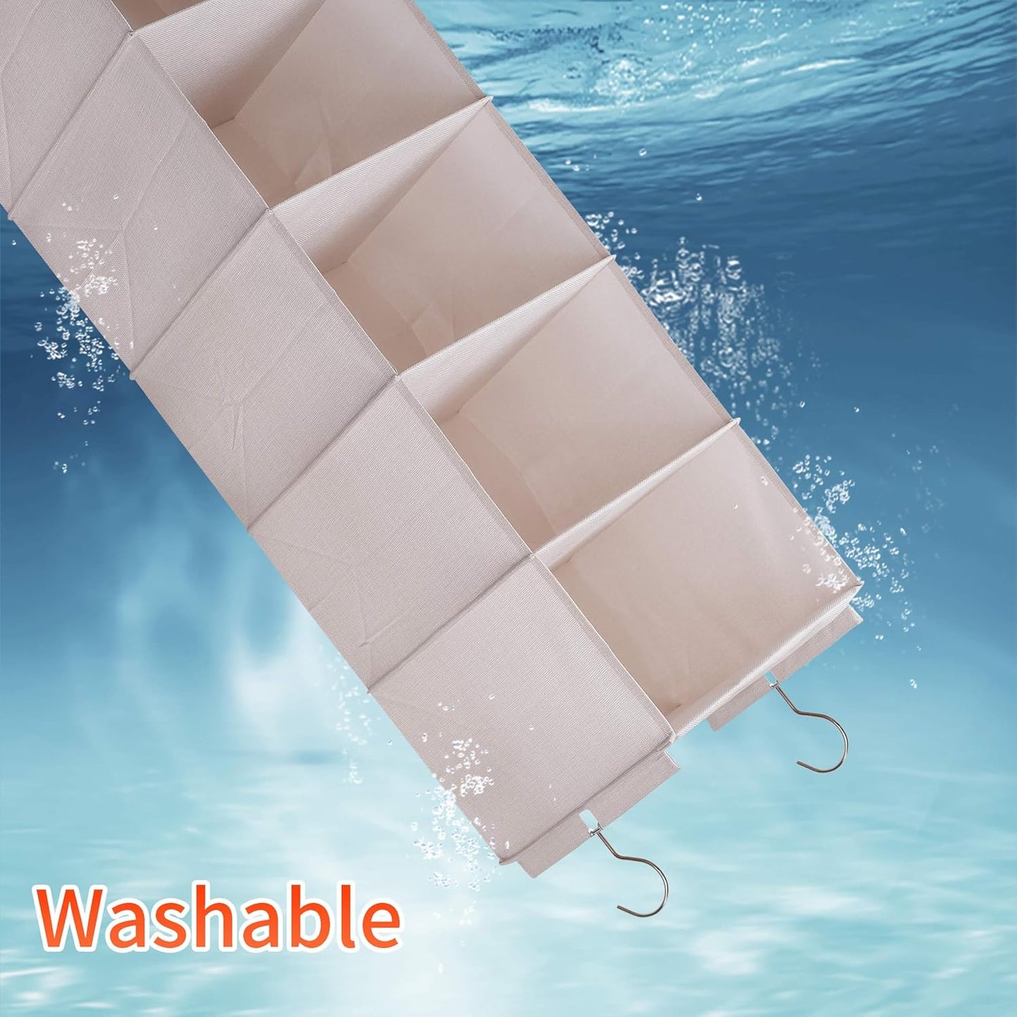 Large Hanging Sweater Organizer for Closet,Collapsible 6-Shelf Hanging Closet Shelves with Drawers, Washable (Beige -6 Shelf-1 d)