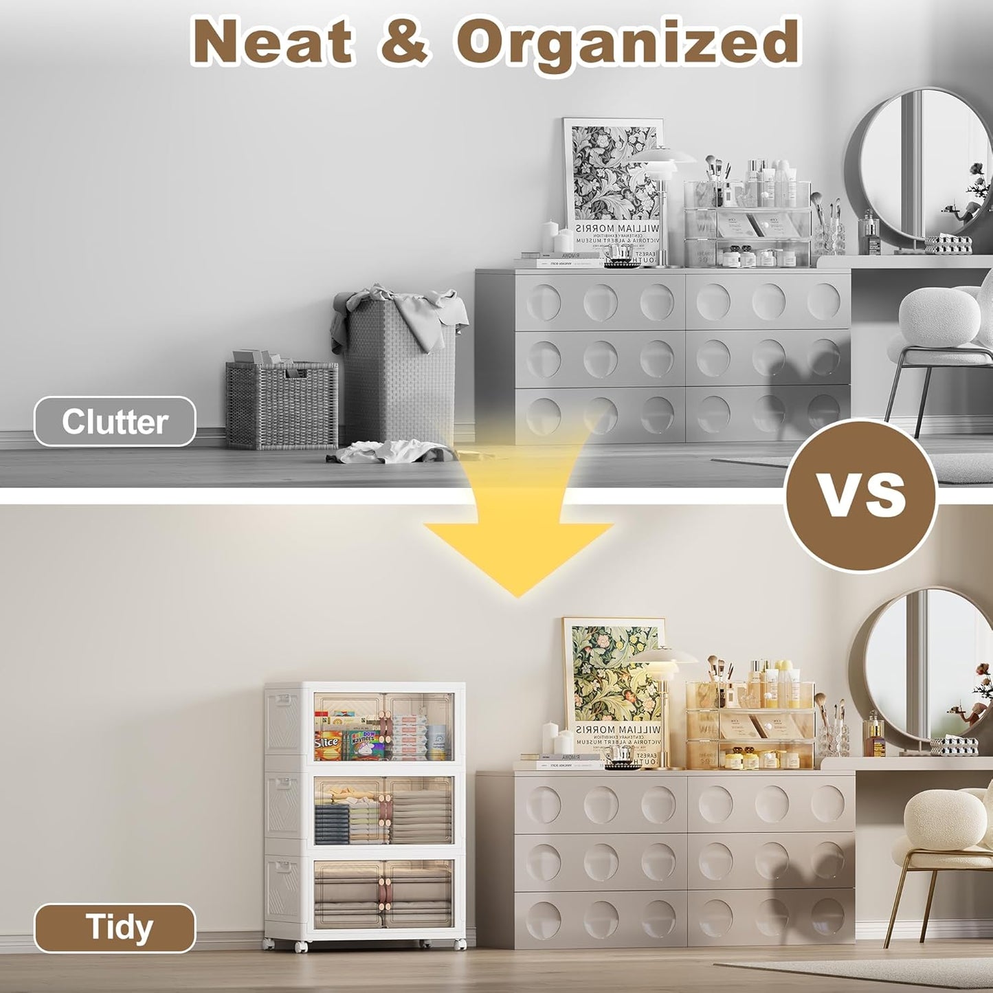 SAILUN 471QT Extra Large Collapsible Storage Bins with Wheels and Lid, Stackable Storage Bins Open Closet Organizers and Storage Storage Containers Drawers,30" L × 19.7" W × 50.4" H(3 Pack)