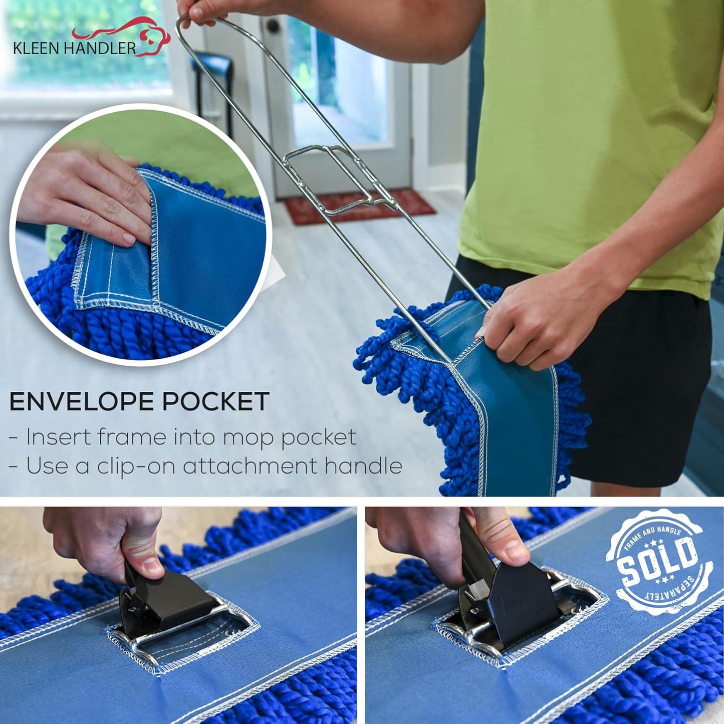 KLEEN HANDLER 36 Inch Microfiber Dust Mop Bulk Pack of 12, Large Washable Commercial Mop Head Replacement, Sweeper, Janitorial Supplies, Blue