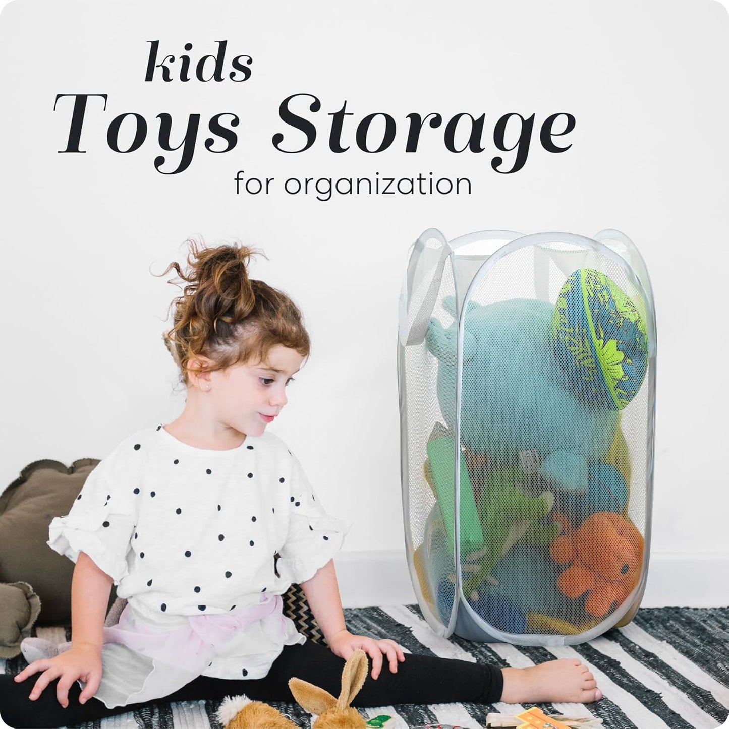 Handy Laundry Collapsible Mesh Pop Up Hamper with Wide Opening and Side Pocket - Breathable, Sturdy, Foldable, and Space-Saving Design for Clothes and Storage (White | 2-Pack)