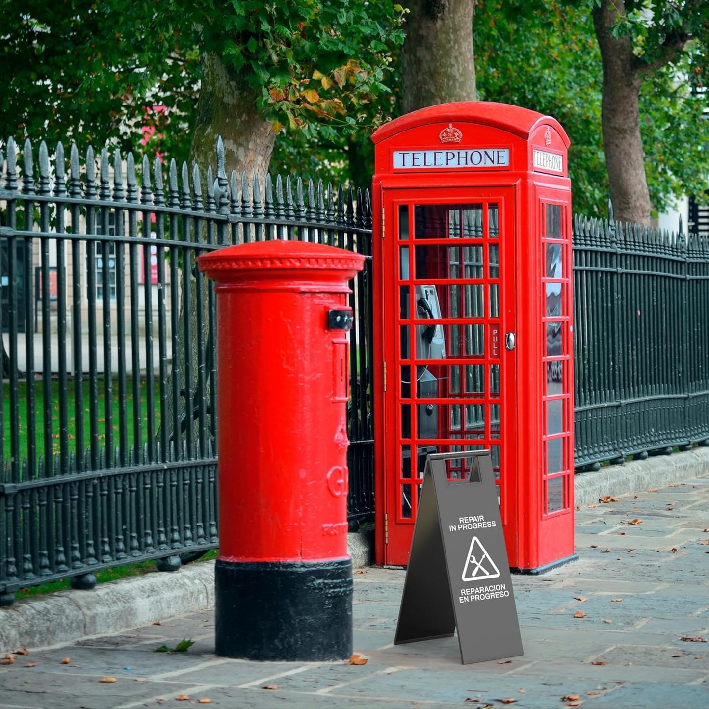 Stainless Steel Repair In Progress Sign Portable Foldable Sign 2-Pack (Black)