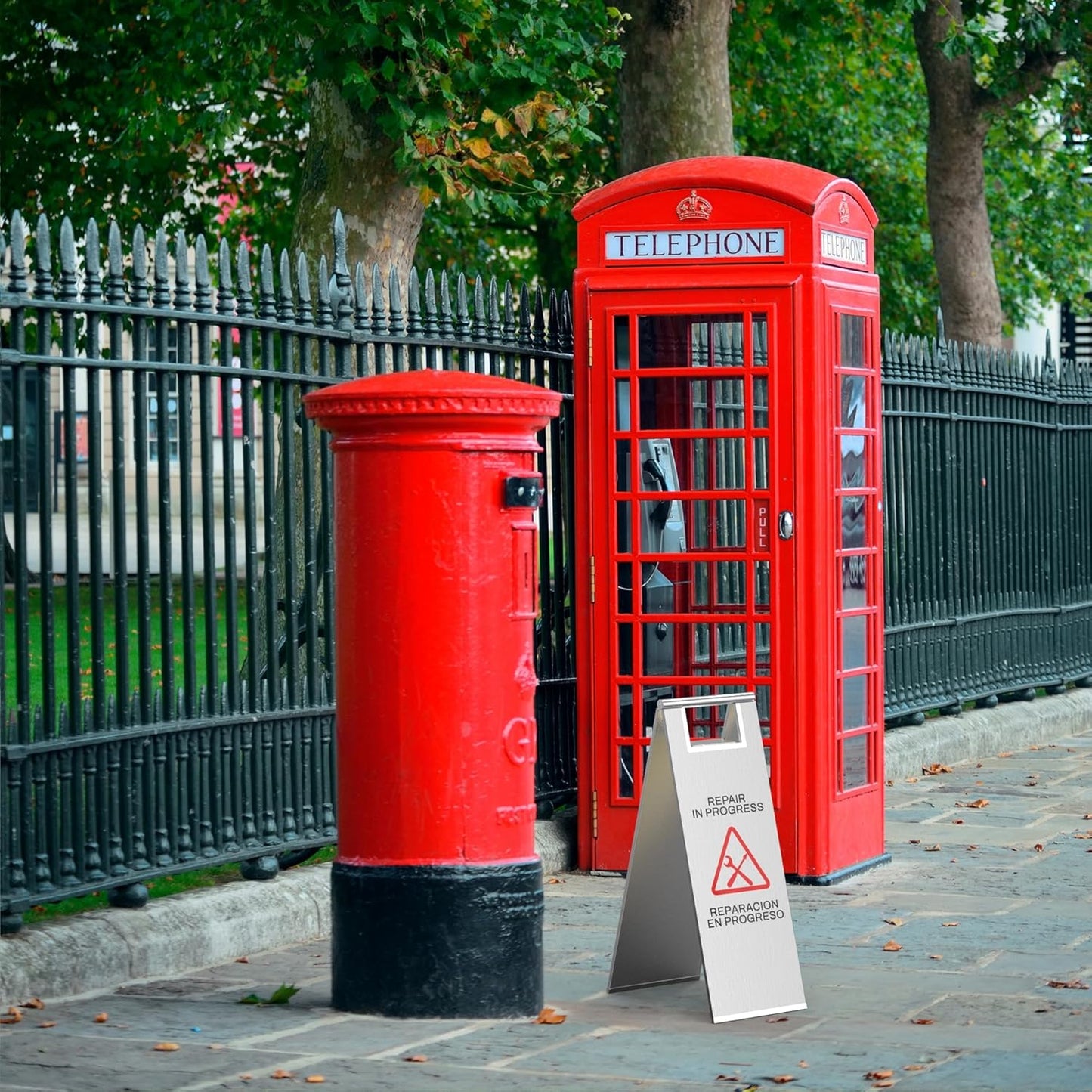 Stainless Steel Repair In Progress Sign Portable Foldable Sign 2-Pack (Silver)