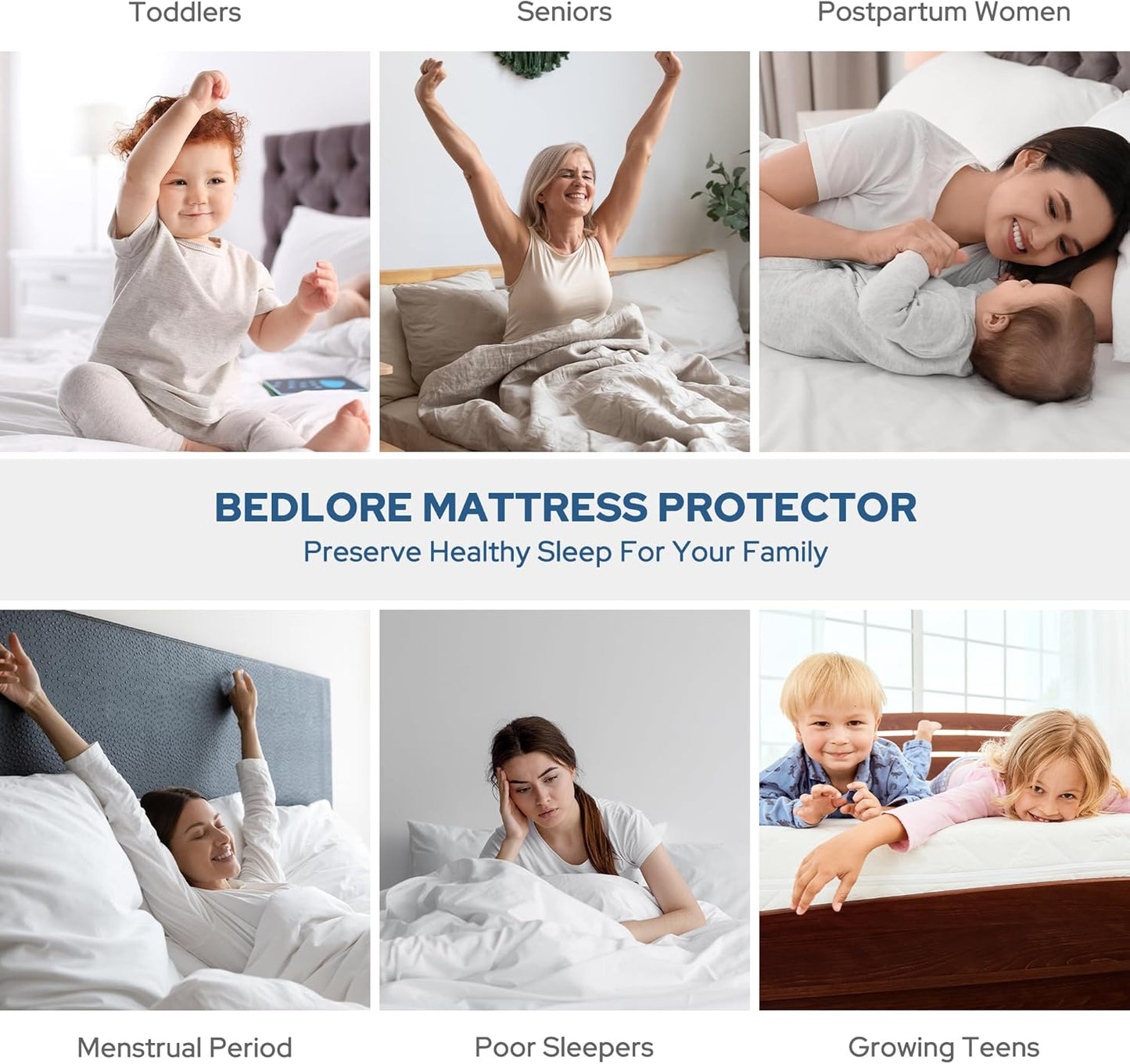 BEDLORE Waterproof Mattress Protector, Twin Size Mattress Pad with Deep Pocket 6"-15" Depth, Soft Breathable Single Bed Mattress Cover for Bedroom, Dorm Room (White)