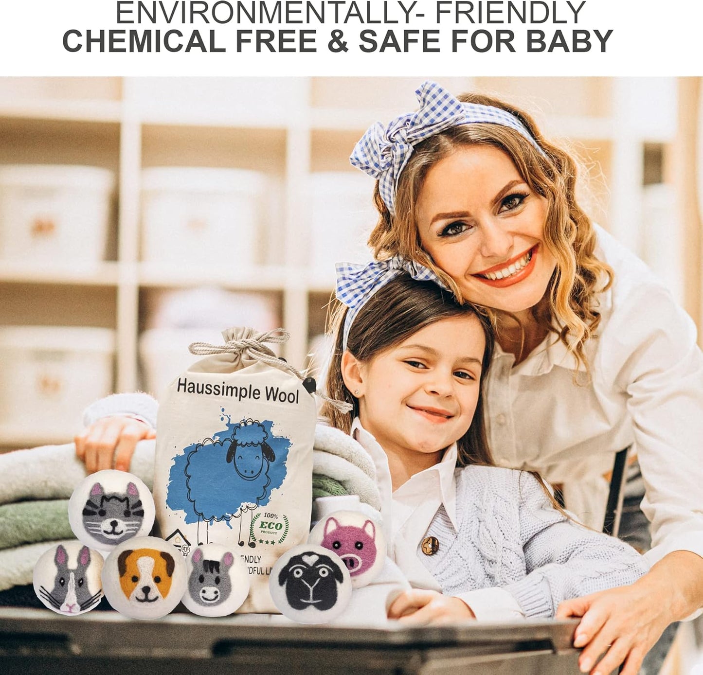 Wool Dryer Balls โ 6-Pack XL Organic Fabric Softener | Natural Handmade Sheep Wool | Reusable, Anti-Static, Lint & Wrinkle Remover | Safe for Baby & Sensitive Skin (Farm)