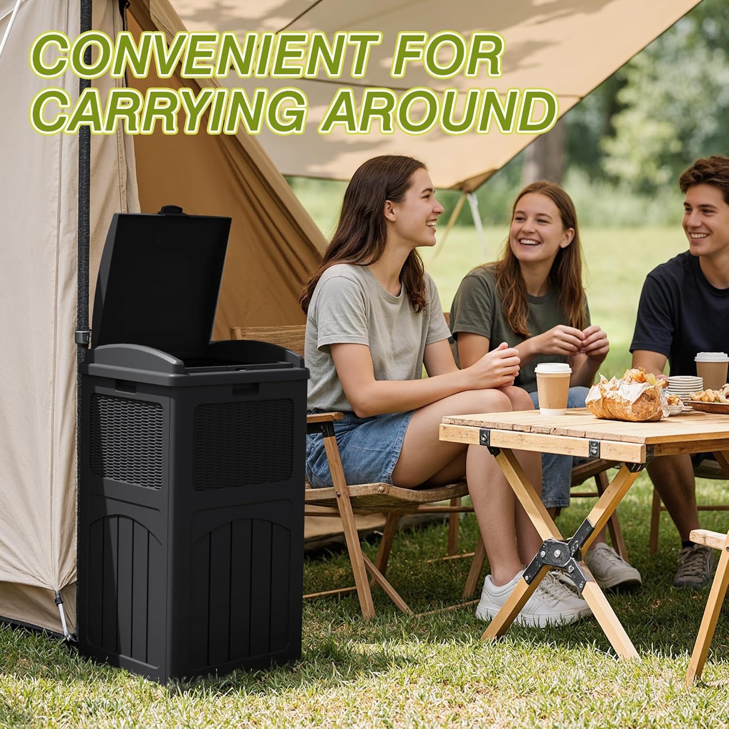 Greesum 33 Gallon Outdoor Trash Can with Lid, Waterproof Resin Garbage Bin for Hideaway, Deck, Patio, Black