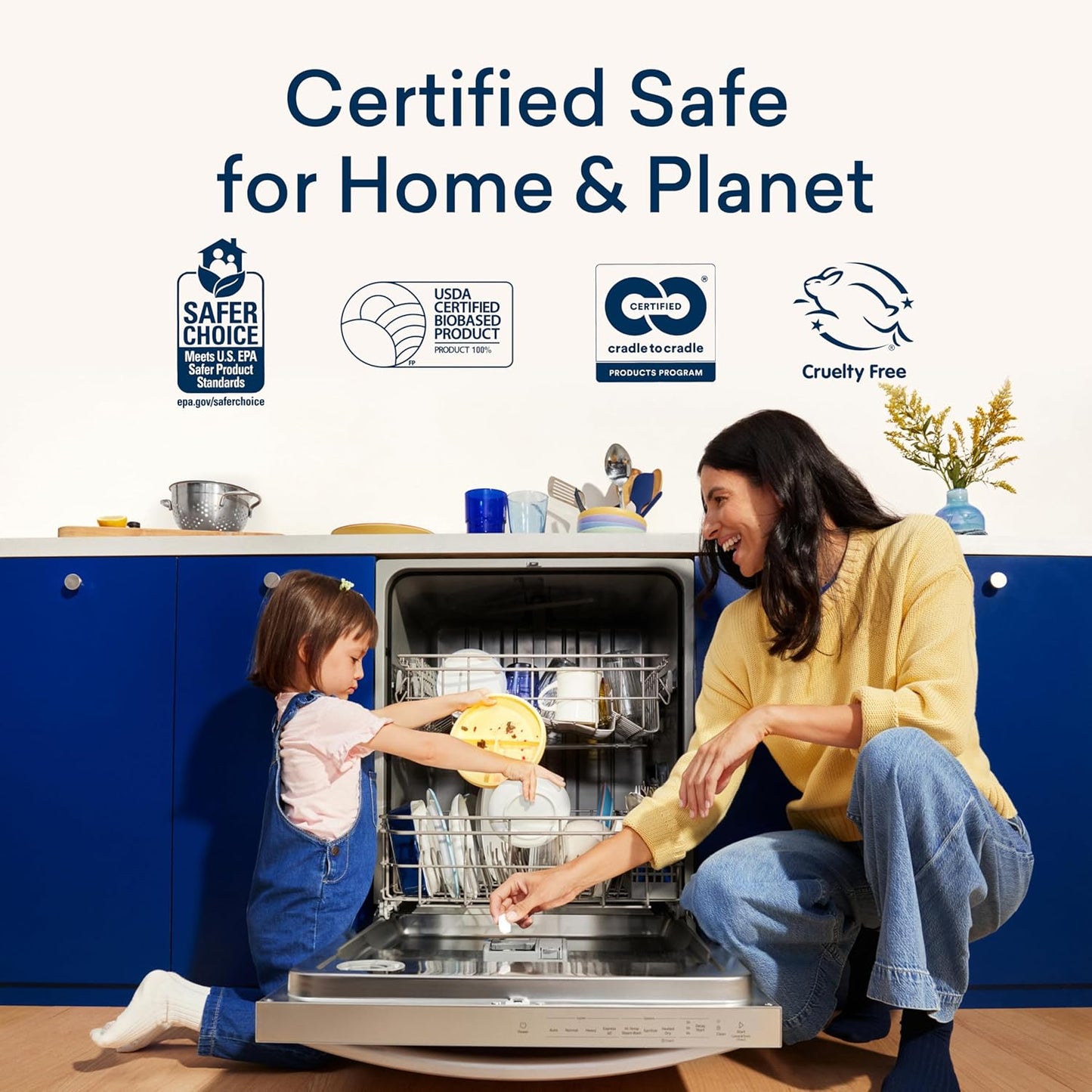 BLUELAND 100% Plastic-Free Dishwasher Detergent Tablets, 36 Count, Lemon Zest Scent, Eco Friendly Dishwashing Pods, Natural, USDA Certified biobased