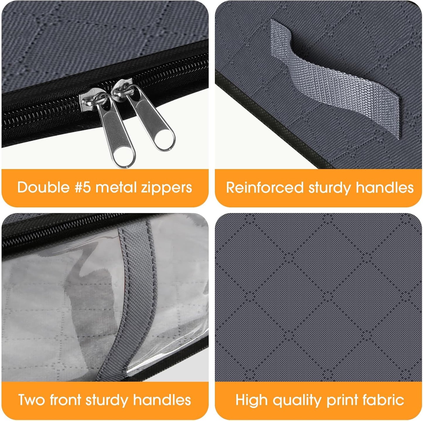 StorageRight Under Bed Storage Bins, 8-Pack 40L Foldable Fabric Storage Bags with Transparent Window, Breathable Organizer for Clothes/Blanket/Comforter/Quilt, Grey