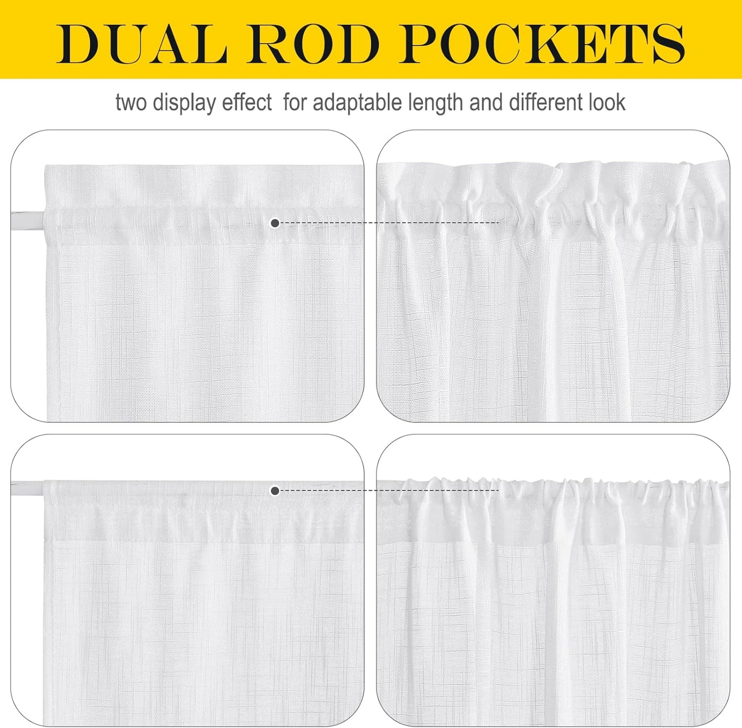 NICETOWN Linen French Door Curtain, White Semi-Sheer Door Curtain 72 Inches Long Drape Rod Pocket 1 Panel, Light-Filtering Privacy Window Decor, 1 Tieback Included, 26 Inches Wide