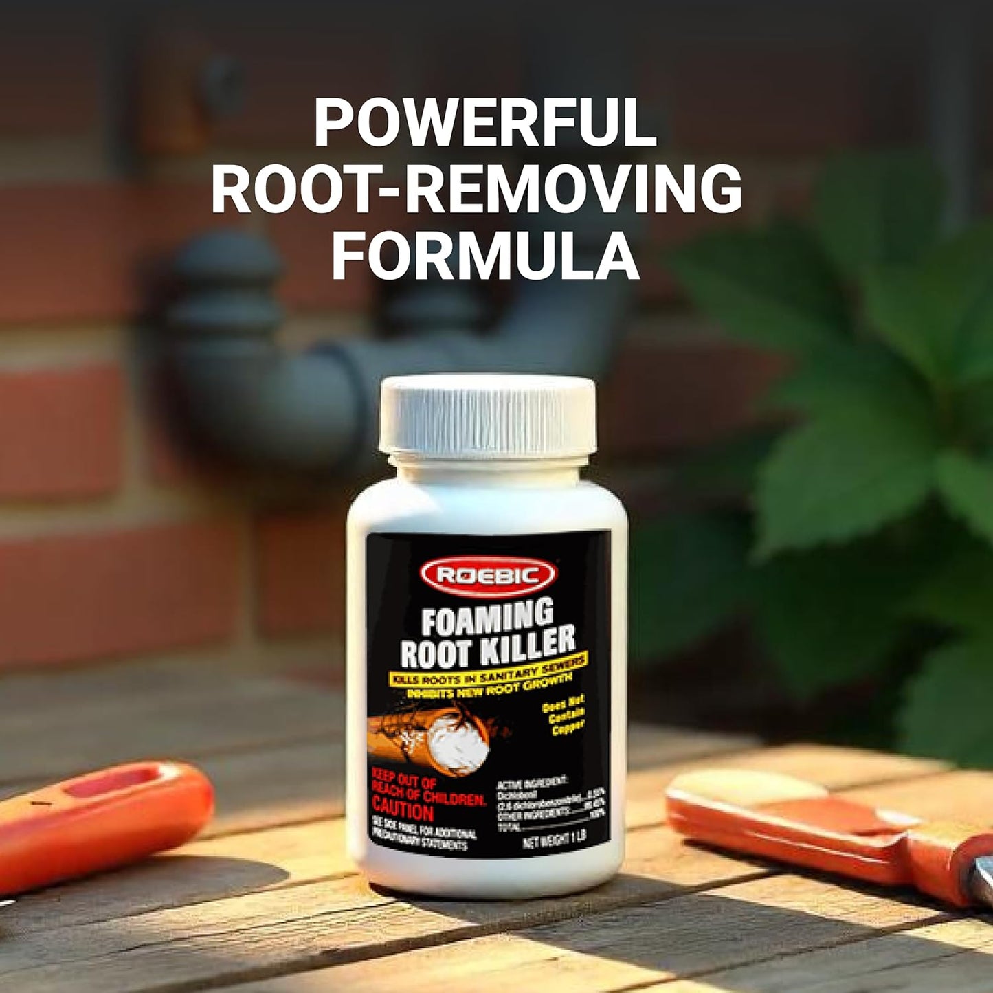 Roebic FRK Foaming Tree Root Killer, Chemical Septic System, Drain Field and Sewer Line Pipe Clog Remover and Root Destroyer, Safe for Bathroom Toilet, White Granules, 1 lb (Pack of 3)