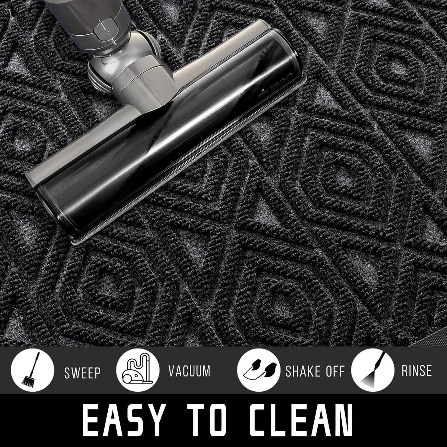 Yimobra Door Mat, Outdoor Indoor Entrance Welcome Mat, Heavy Entry Front Door Mat, Stain & Fade Resistant, Low Profile, Sturdy Rubber, Easy Clean Patio Floor Mat, Waterproof, 29.5 x 17, Black