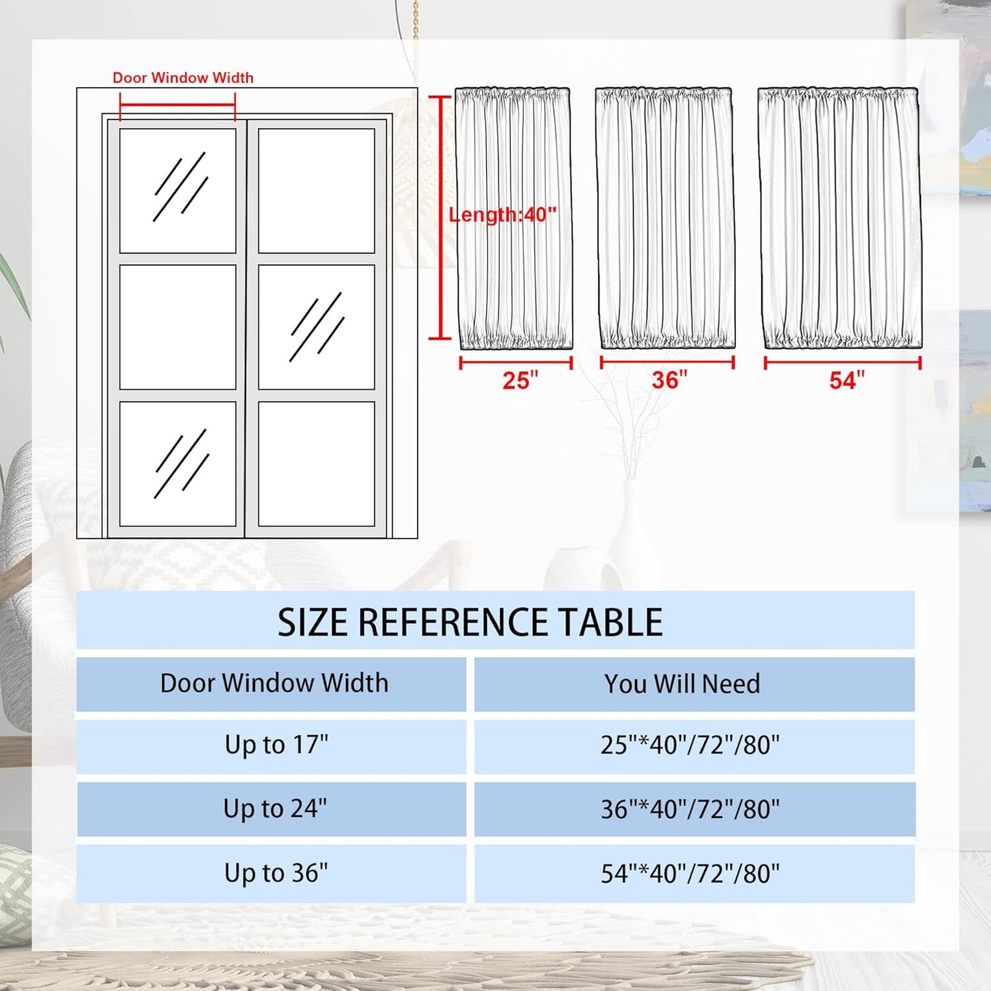 DWCN French Door Curtains – Rod Pocket Thermal Blackout Curtain for Doors with Glass Window, Kitchen and Patio Doors for Privacy, 54 X 40 Inches Long, 1 Curtain Panel with Tieback,Bean Green