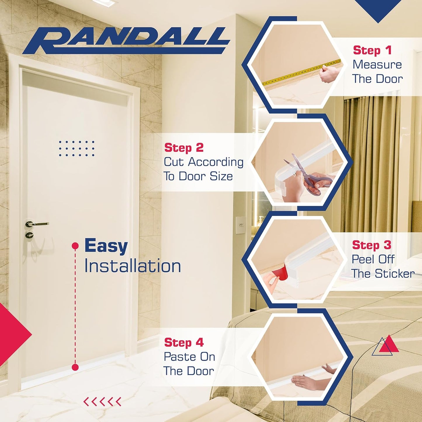 Adhesive Backed Door Draft Stopper – Silicone Under Door Sweep for Interior & Exterior Doors, Noise & Air Insulation, Self Stick Weather Stripping Door Seal, 2" W x 39" L (Clear) by Randall Mfg