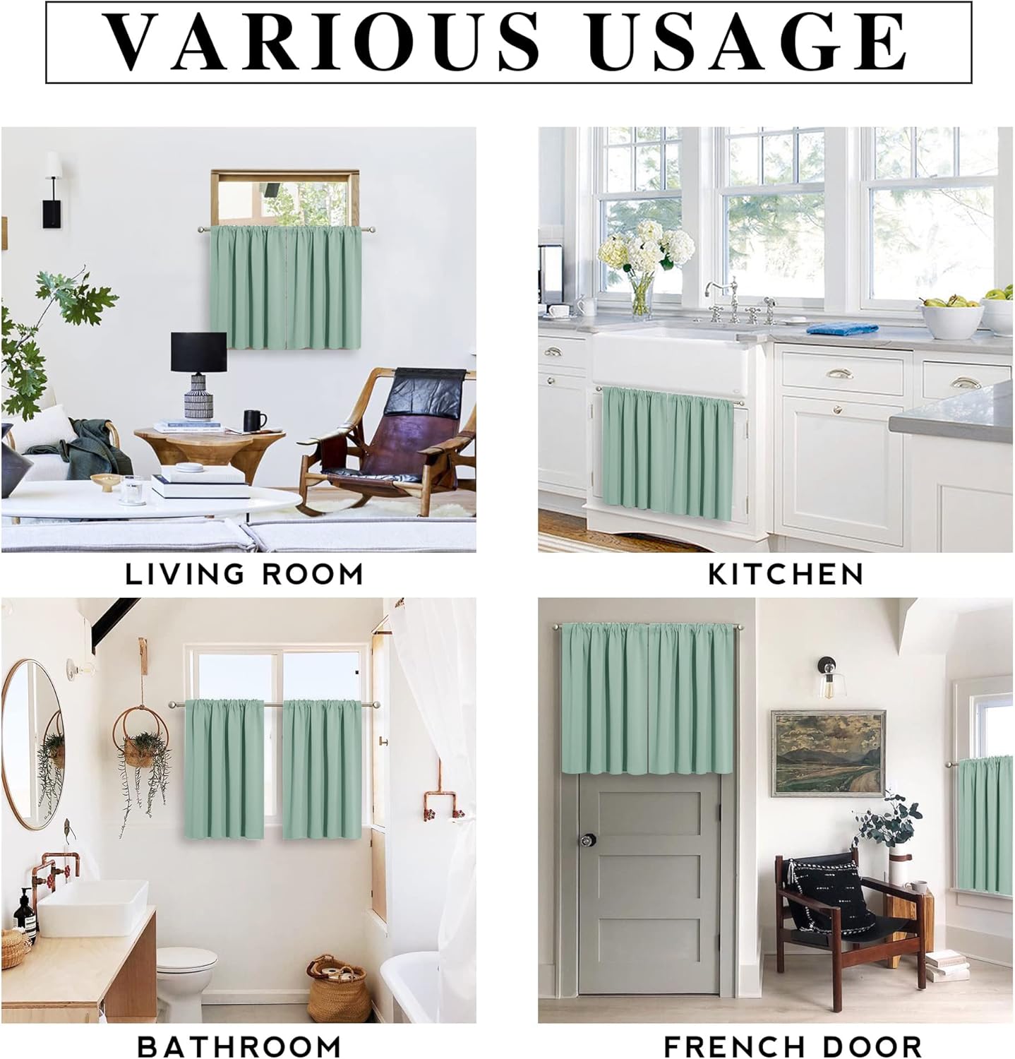 RYB HOME Small Curtains Blackout - Privacy Energy Efficiency Mini Curtains for Kids Bedroom RV Camper Windows Trailer Bathroom Kitchen Cabinet Door Window, W 29 x L 36, Aqua, 2 Panels