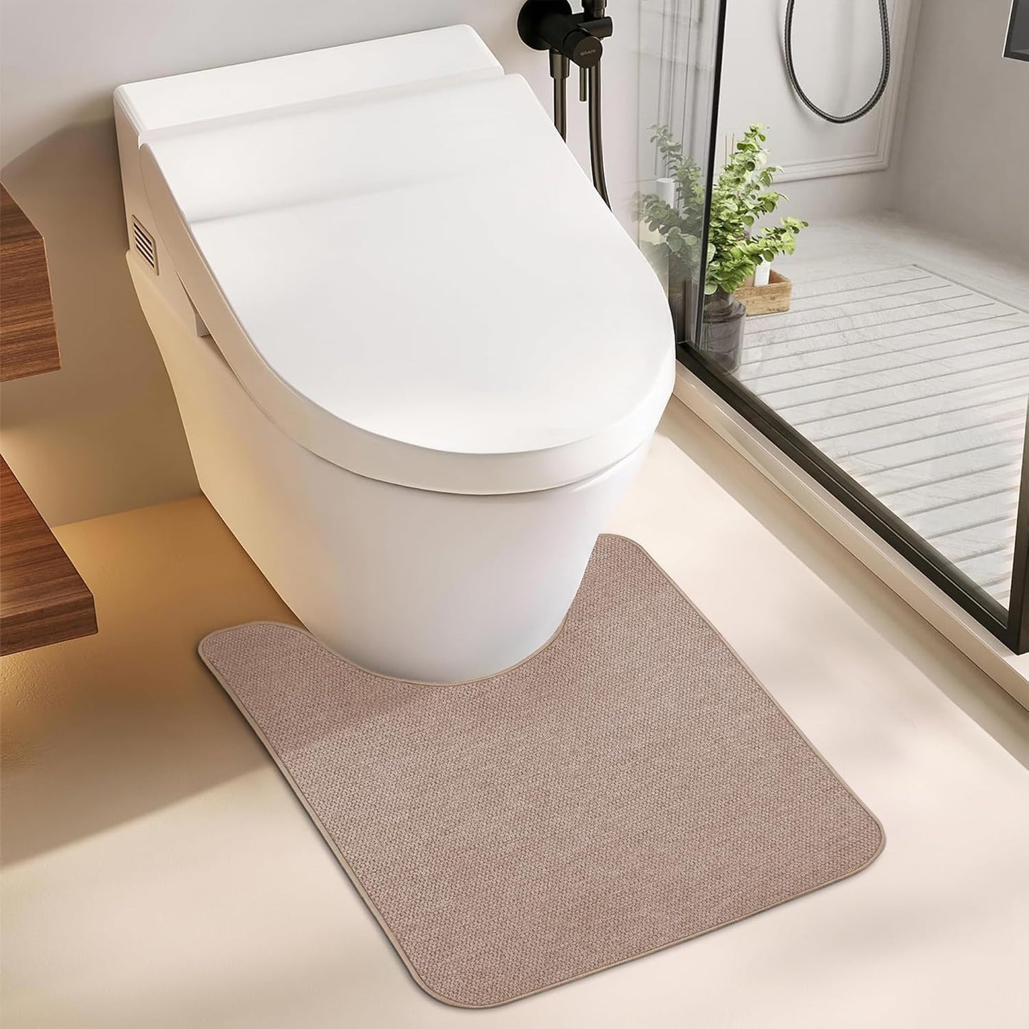 Toilet Rugs U Shaped Bathroom Rug,Machine Washable Non Slip Quick Dry Super Absorbent Ultra Thin Toilet Mats for Bathroom Toilet.Beige,1'8"x2'(20x24inch)