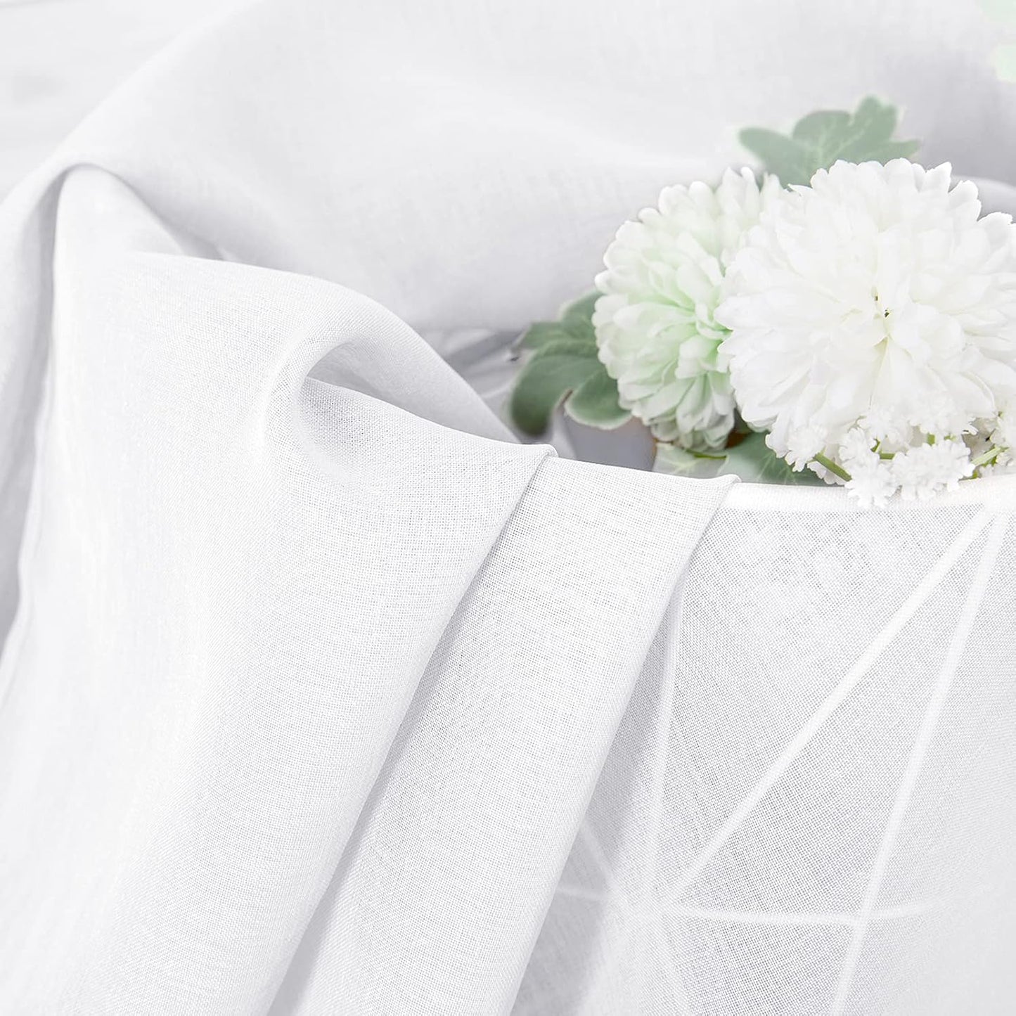 Tollpiz Sheer Curtain Linen Textured Living Room Curtains Sheer Light Filtering Rod Pocket Voile Curtain for Bedroom, 54 x 72 inches Long, White, Set of 2 Panels