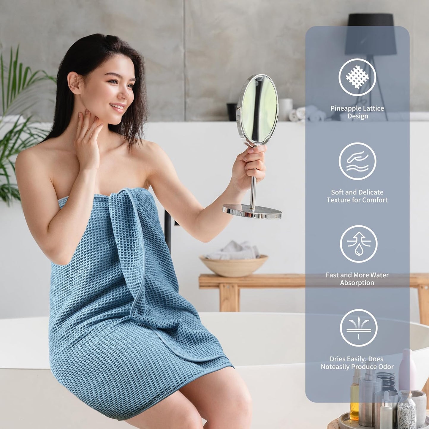 POLYTE Microfiber Oversize Quick Dry Lint Free Bath Towel, 60 x 30 in, 4 Pack (Waffle Weave)