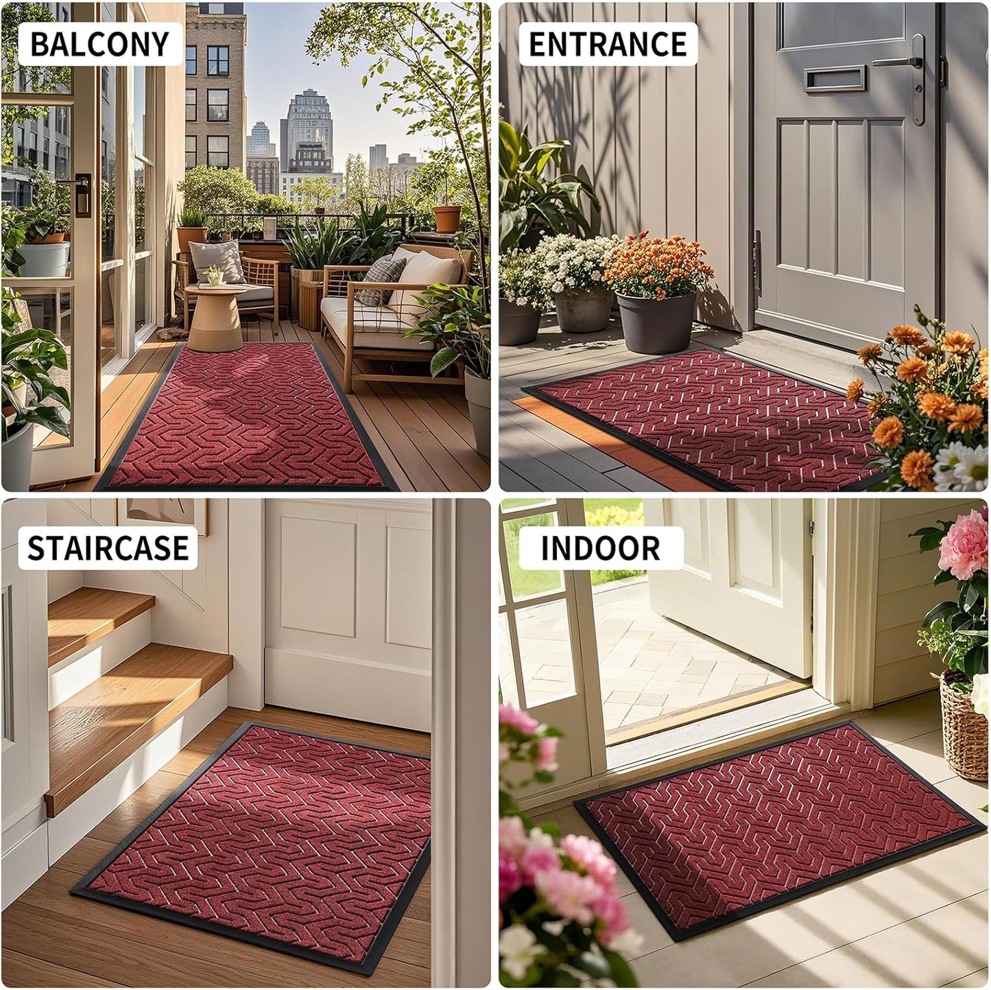 Yimobra Large Door Mat Outside Entrance 47x32, Waterproof Heavy Duty Outdoor Mats for Front Door, Non Slip Rubber Entry Mat for Garage Patio, Easy Clean, Black Red