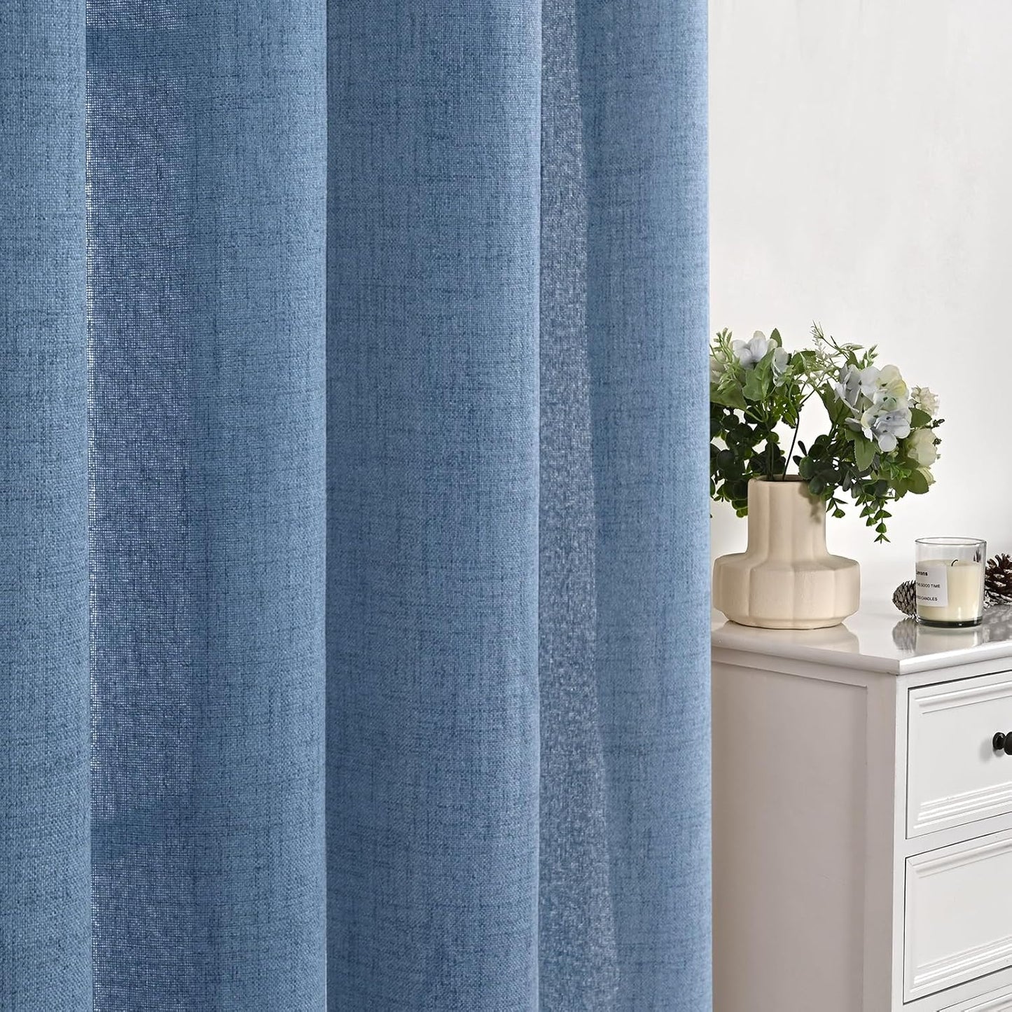 YoungsTex Denim Blue Curtains 72 Inches Long for Living Room Window, Linen Semi Sheer Drapes Light Filtering with Back Tab Rod Pocket Privacy Lightweight for Bedroom Office, 2 Panels, 42 x 72 Inch