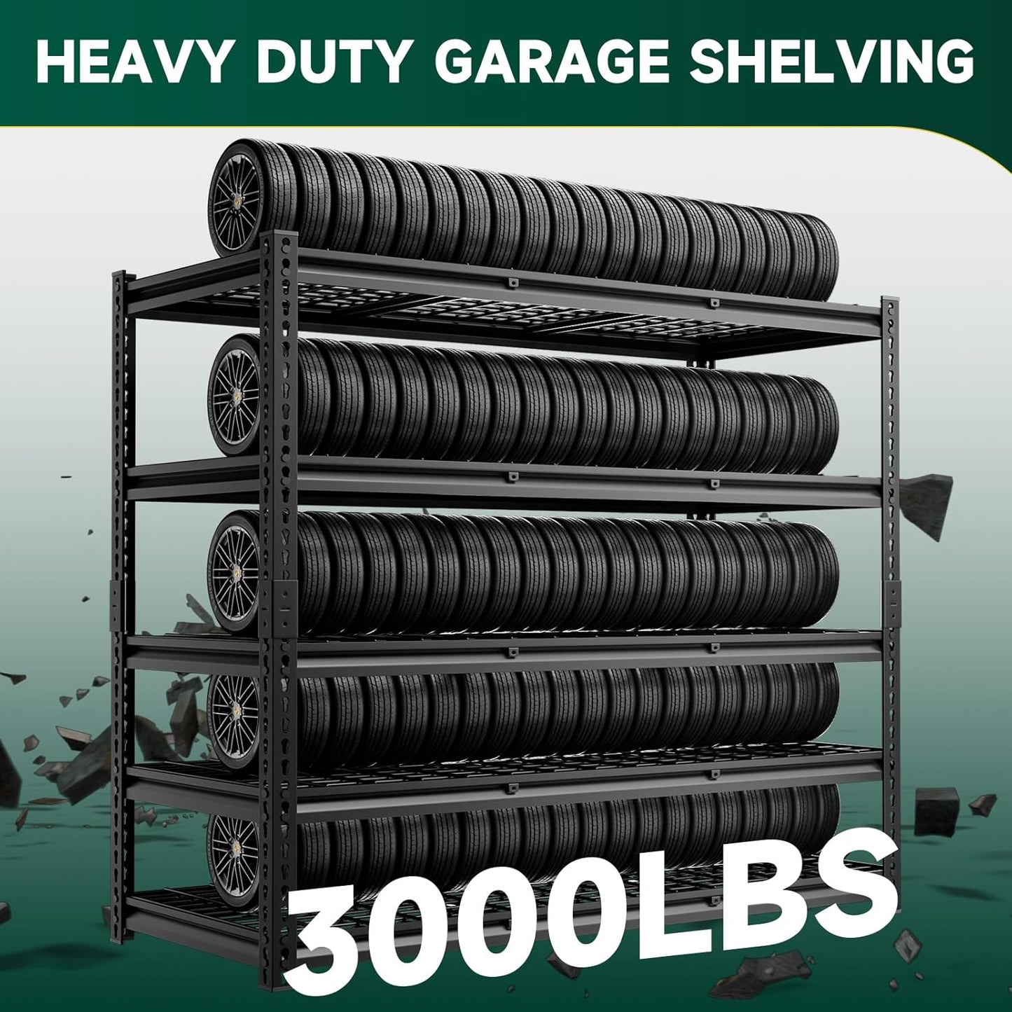 5-Tier 60" W X 24" D X 72" H Storage Shelves 3000LBS Garage Shelving Metal Storage Racks and Shelving Adjustable Heavy Duty Shelf Units for Basement Industrial(Black)