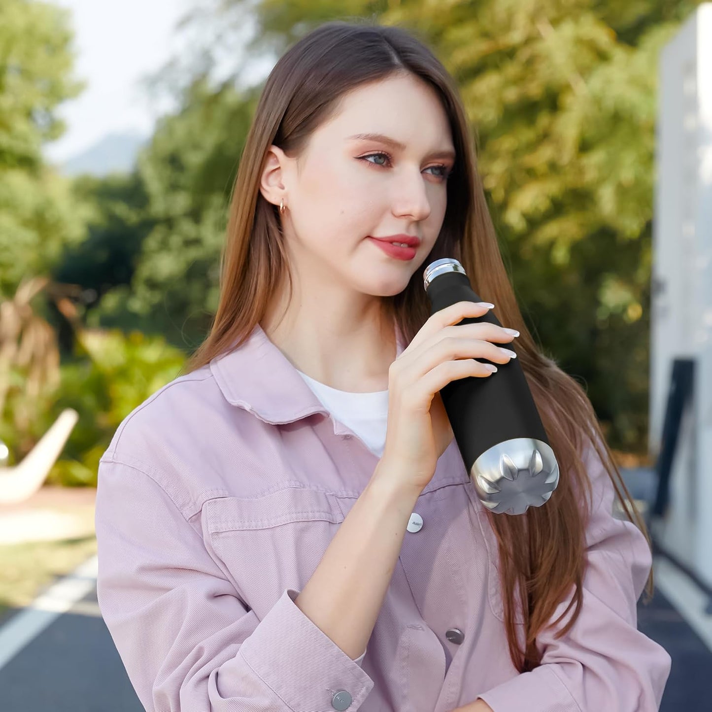 MEWAY 17oz Sport Water Bottle 4 Pack Vacuum Insulated Stainless Steel Leak-Proof Double Wall Cola Shape Water Bottle,Keep Drinks Hot & Cold (Black,4 Pack)