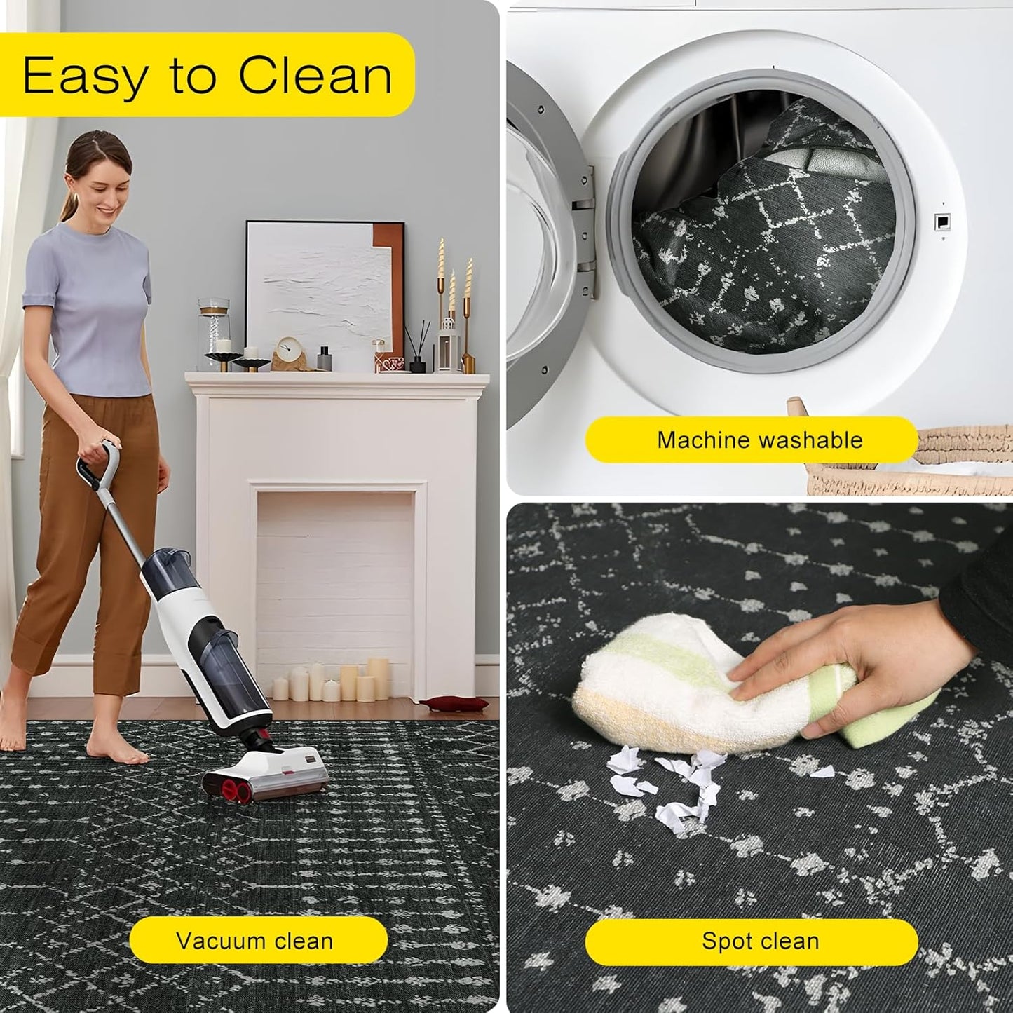 Office Chair Mat for Hardwood & Tile Floors, 48" x 36" Desk Chair Mat, Non-Slip Floor Protector for Rolling Chairs, Machine Washable Area Rug for Home Office, Black