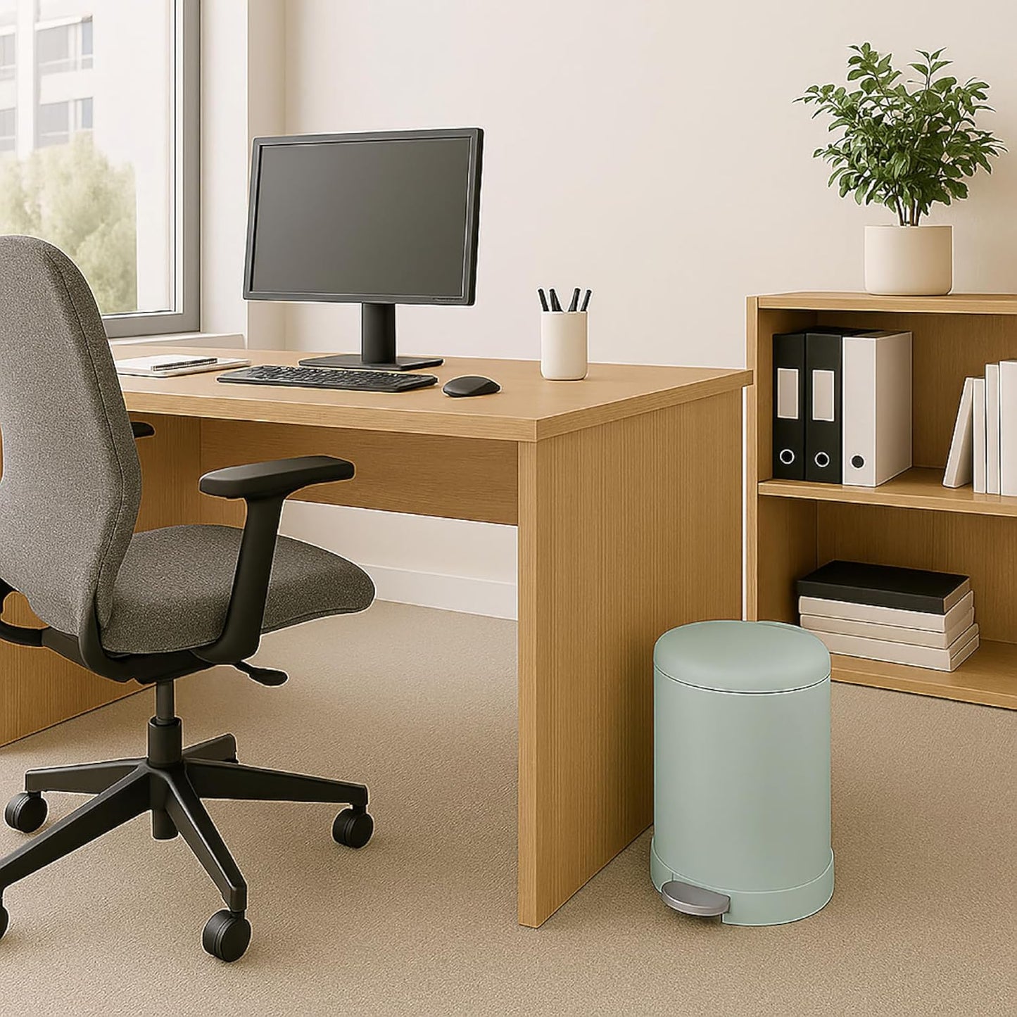 Glad Small Trash Can, 1.2 Gallon | Round Stainless Steel Garbage Bin with Soft Close Lid & Step Foot Pedal | Metal Waste Basket with Removable Inner Bucket, Green