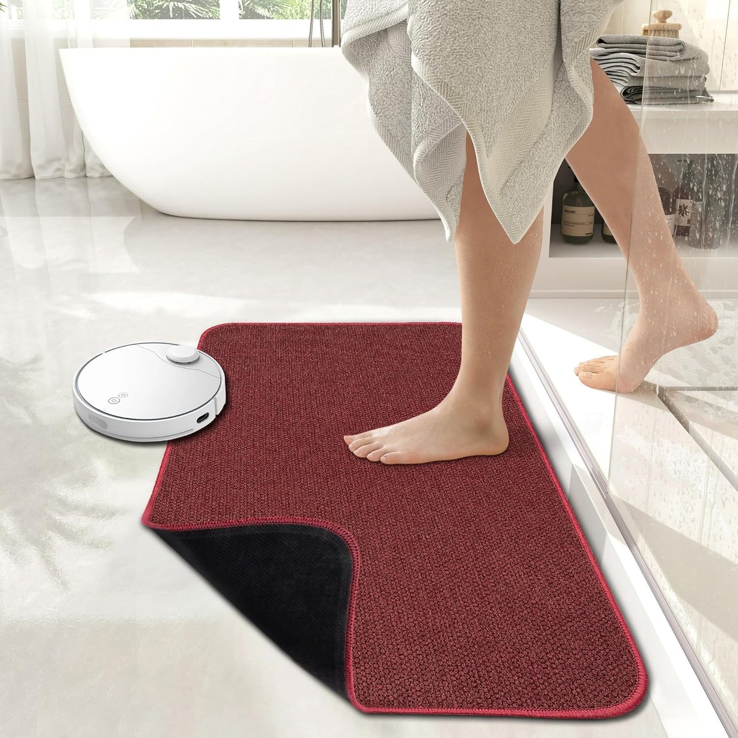 Bath Mat,Ultra Thin Bathroom Rugs,Rubber Bath Mats for Bathroom,No Slip Bath Rugs,Quick Dry,Machine Washable,Low Pile,Absorbent,Shower Outside,Sink,Home Decor Accessories.Red,1'5"x2'3"(17x27inch)