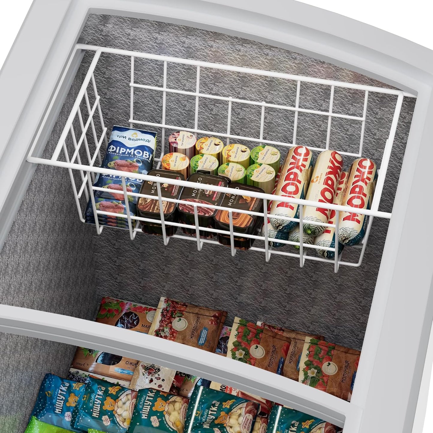SANNO 17.5in Chest Freezer Basket,Freezer Organizer Bins, Sturdy Metal Wire Freezer Organizer for Home Kitchen