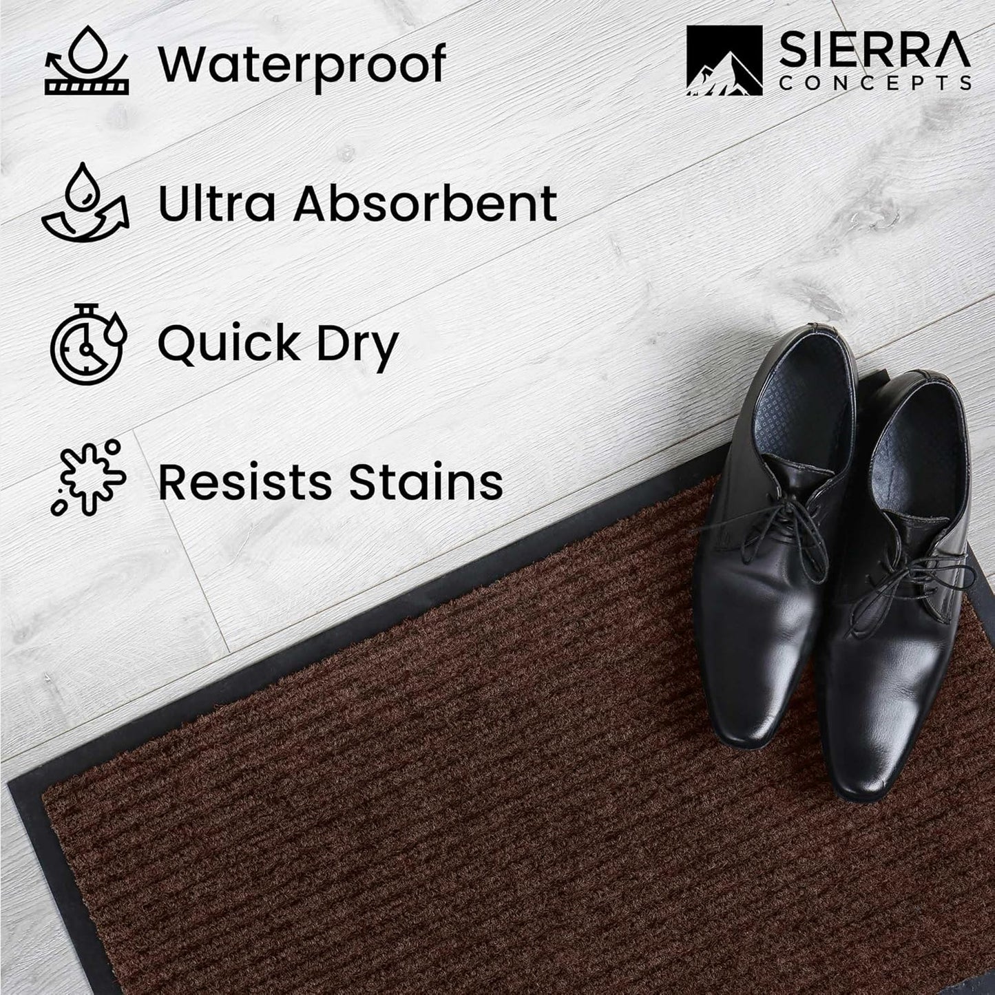 Sierra Concepts Front Door Mat Welcome Floor Mats - Entryway Indoor Outdoor Entrance Doormat, Patio, Porch, Muddy Shoe, Inside Outside Low Profile, 30x17 inches, 2-Pack Dark Brown
