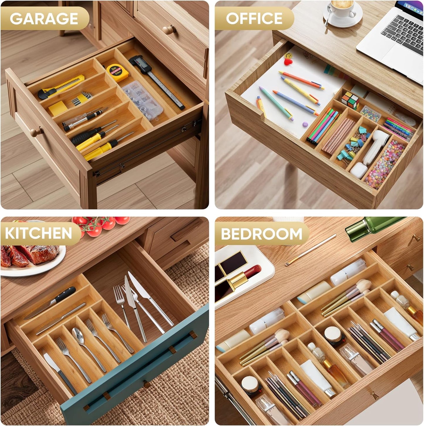 Silverware Organizer, 12.5 Inch Utensil Organizer Kitchen Drawer Organizer Bamboo Silverware Holder Cutlery Tray Organizer in Drawer Flatware Organizer Tray(7 slots, Natural)