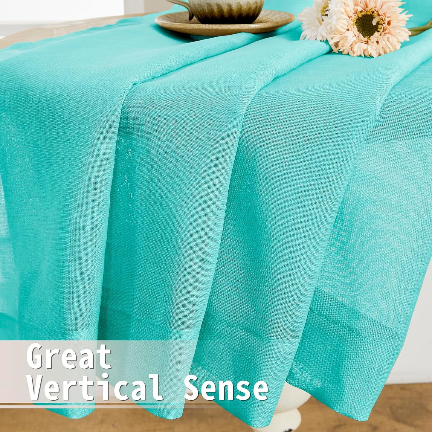 Tollpiz Sheer Door Curtains Closet Linen Textured Curtain Sheers Doorway Light Filtering Voile French Door Rod Pocket Curtains Patio Door, 54 x 63 inches Long, Aqua Blue, Set of 1 Panel