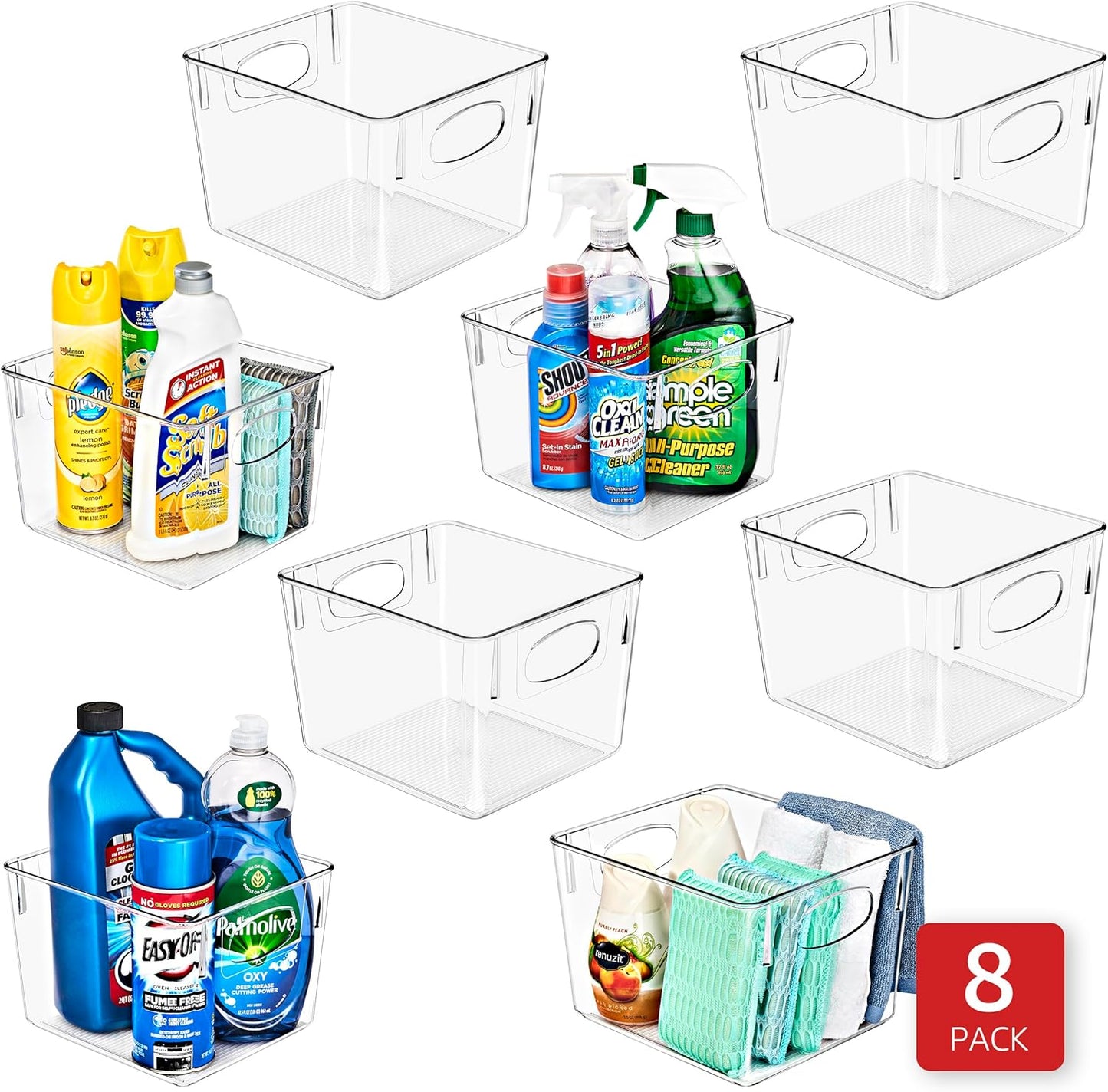 Sorbus 8 Pack Medium Clear Plastic Storage Bins, Clear Organizer Bins with Handle for Kitchen, Pantry, Cabinet, Refrigerator, Craft, Toys, Clothes, Closet, Under Sink, Bathroom Organizers and Storage
