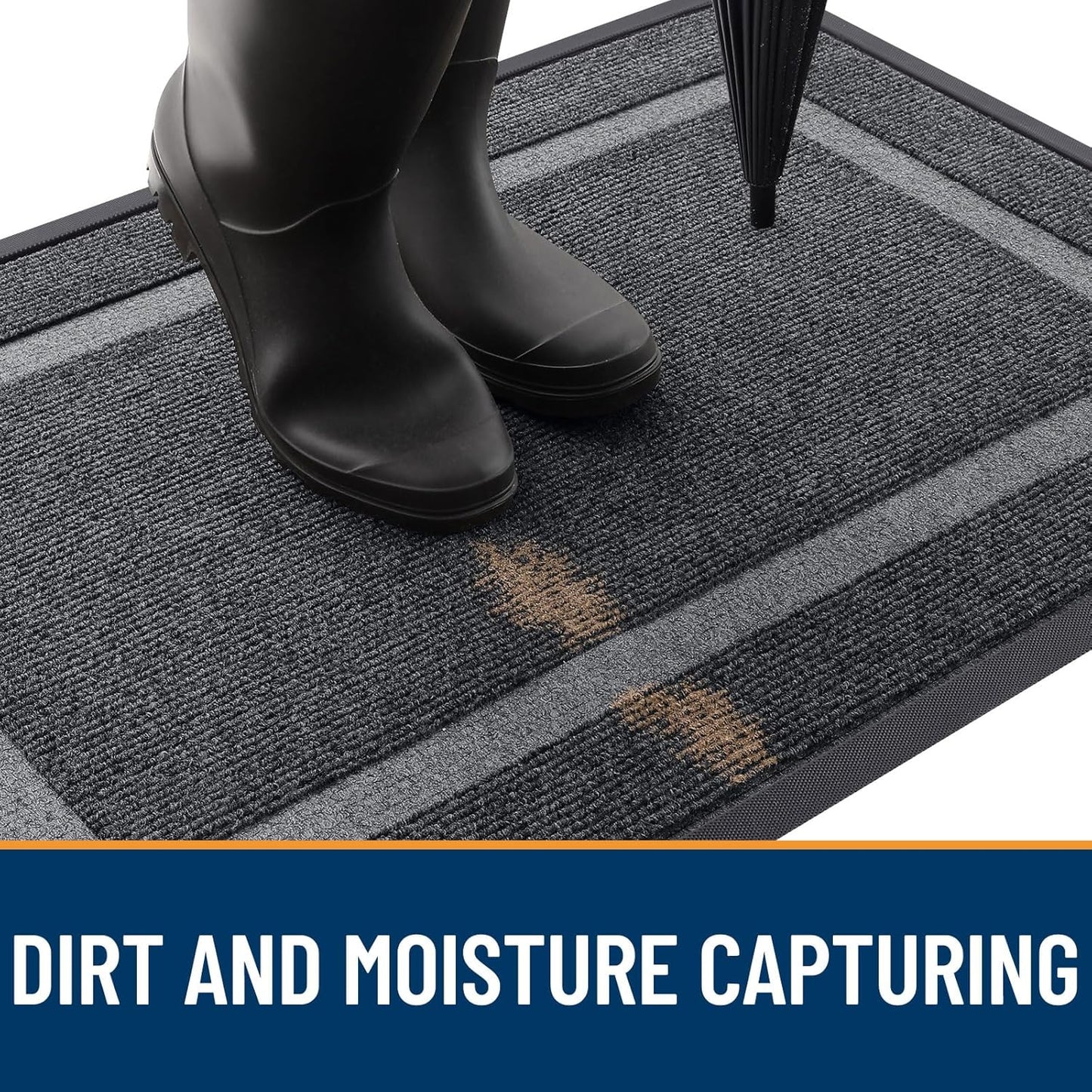 OLANLY Front Door Mat Indoor Outdoor Entrance, Waterproof All-Season, All-Weather Doormat, Sturdy Natural Rubber, Fade Resistant, Low Profile, Easy Clean Patio Porch Entryway Mat, 29.5x17, Grey