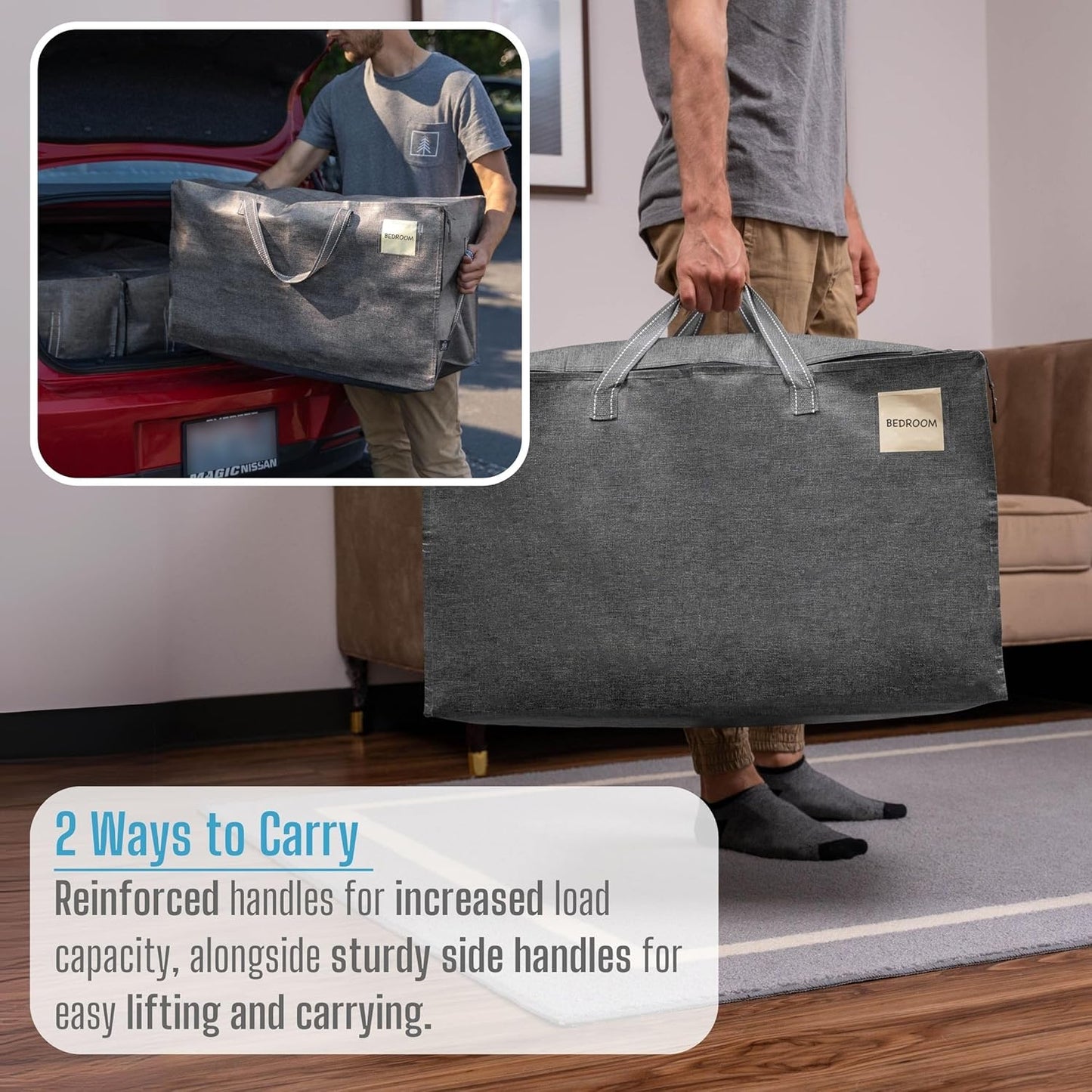 VENO 4 Pack Moving and Storage Bags, Heavy Duty, Alternative to Moving Boxes, Large Packing Totes Supplies for College Dorm Room with Zipper for Clothes, Wide Open Design (Dark Gray, 4 Pack)