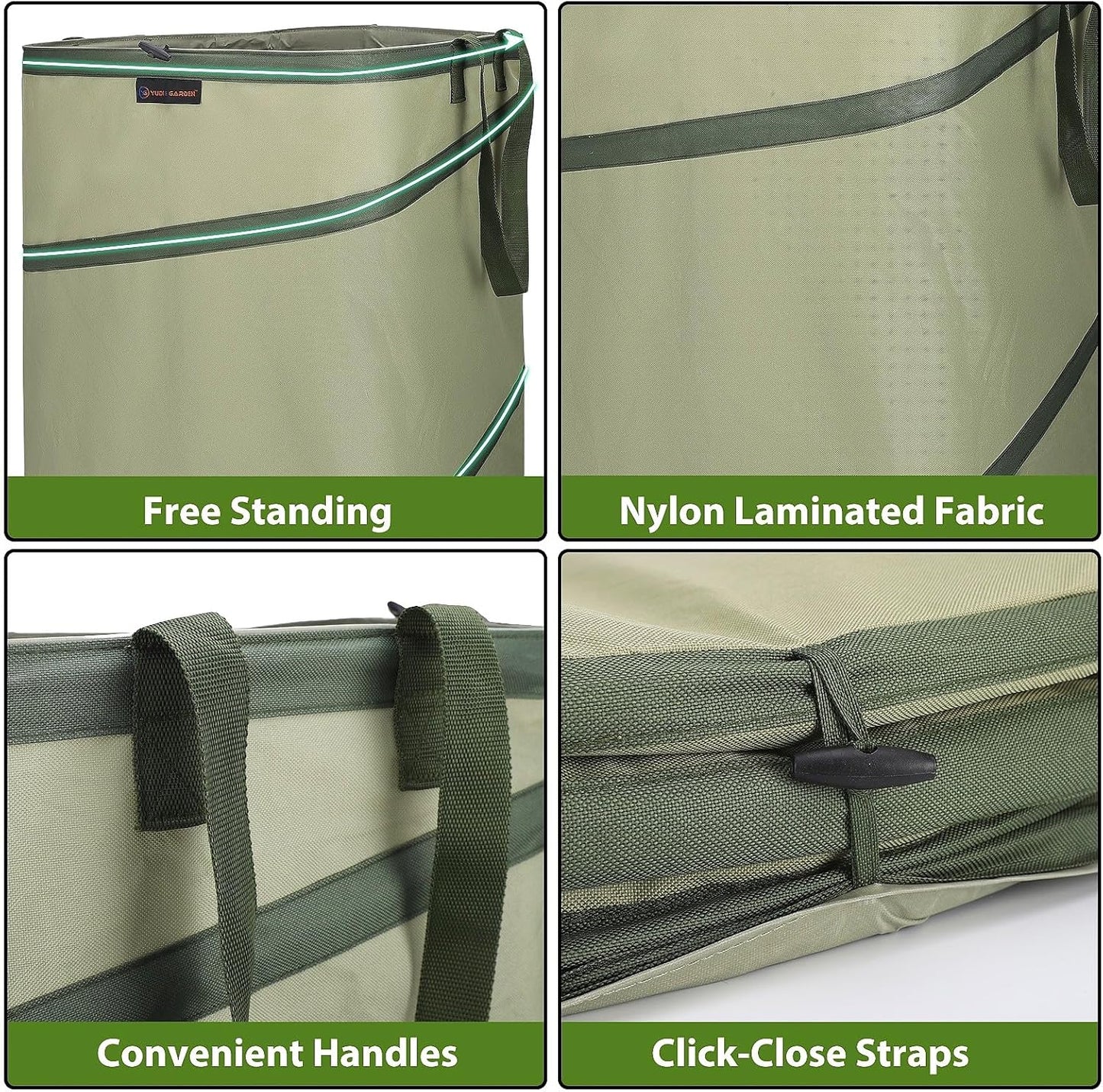 YUDI & GARDEN 46 Gallon Square Collapsible Yard Waste Containers|Collapsible Trash Can|Camping Trash Can, for Collecting Weeds or Yard and Party Waste, Green