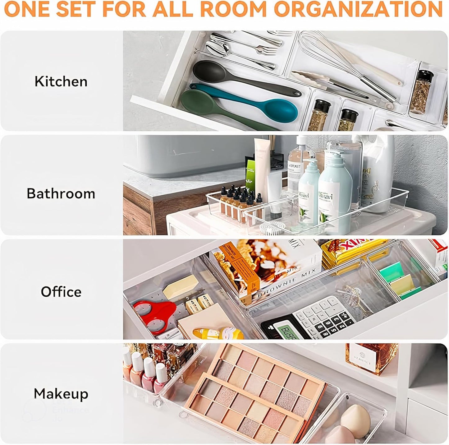 21-Pack Clear Plastic Drawer Organizer Trays – BPA-Free Storage Bins for Kitchen Utensils, Makeup, Jewelry, Office Desk, Bathroom & School Supplies – Multi-Use Home Organization Solution