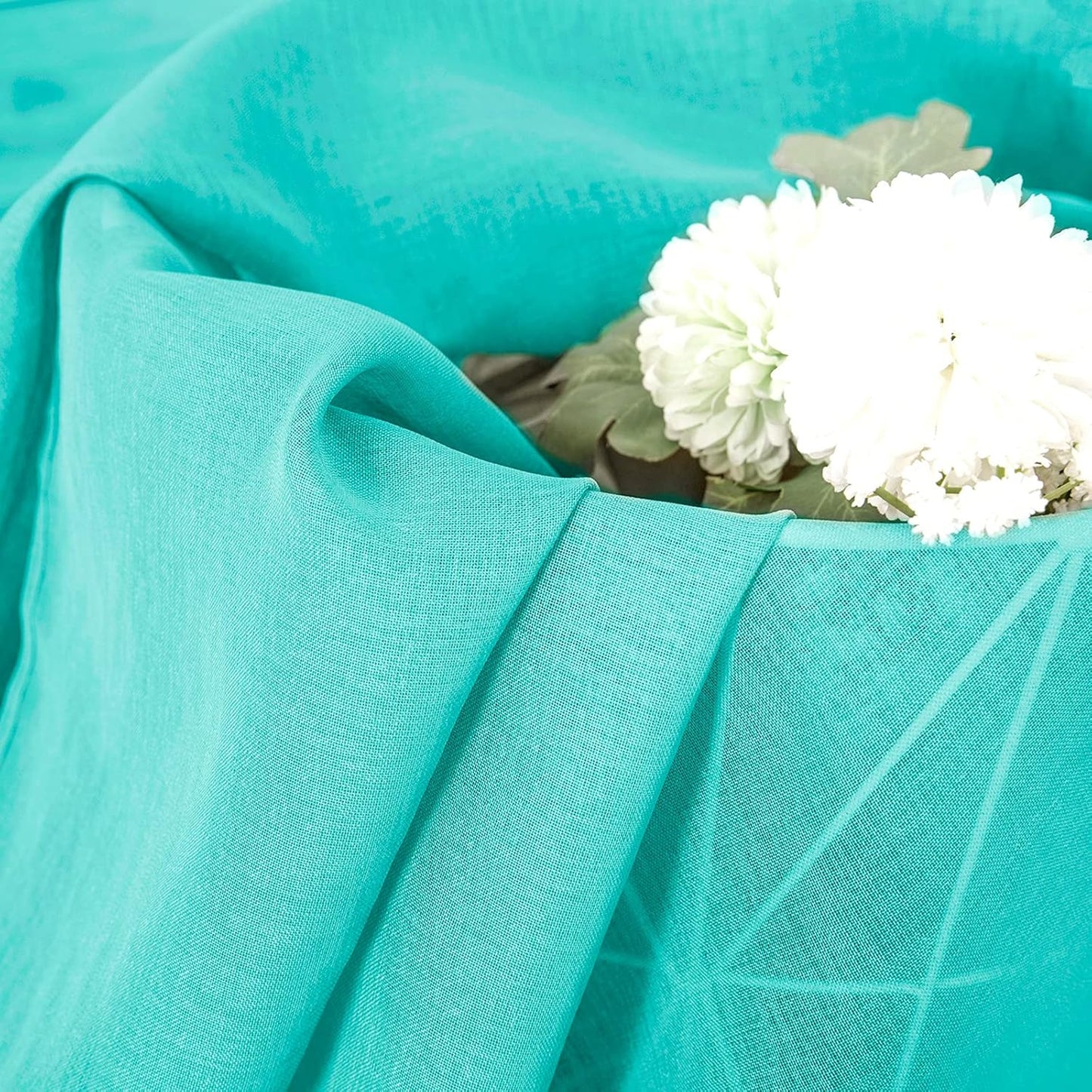 Tollpiz Short Sheer Curtain Linen Textured Bedroom Curtains Sheer Light Filtering Rod Pocket Voile Curtain for Living Room, 54 x 54 inches Long, Aqua Blue, Set of 2 Panels