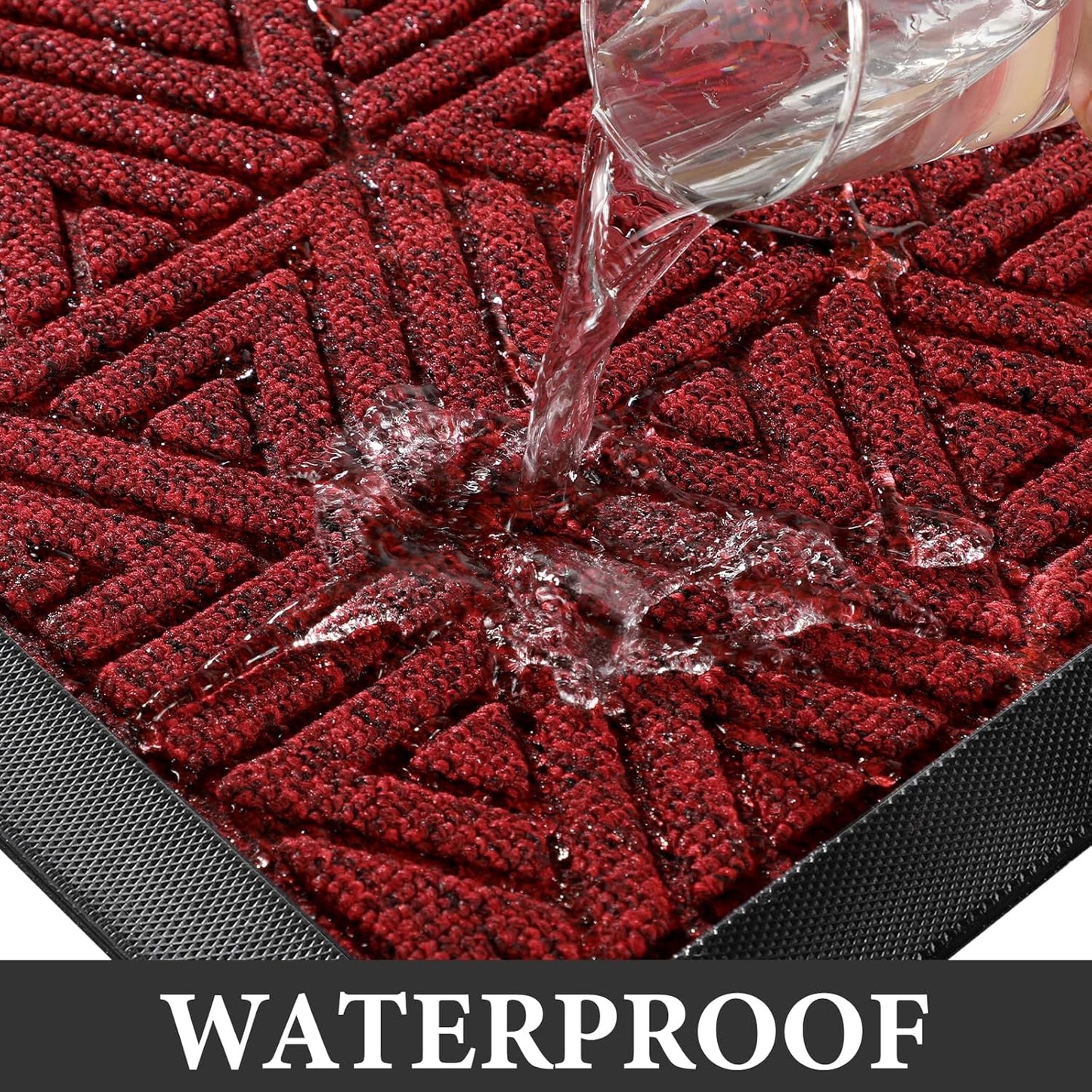 Yimobra Large Door Mat 36x24, All-Weather Waterproof Non-Slip Welcome Matt Outdoor, Heavy Duty Non Slip Doormat for Entryway for Patio and Garage Indoor, Easy Clean, Black Red